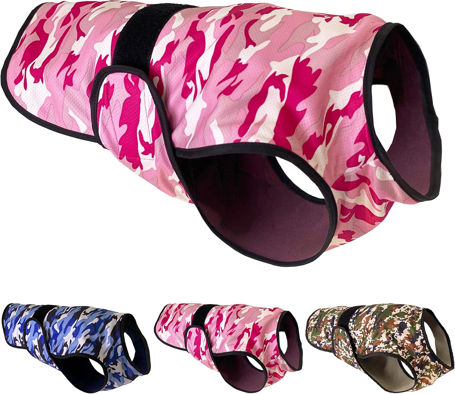 Dog Cooling Vest, Lightweight 2-Layer Camo Army Print Pet Cooler Jacket for All Small to Very Large Dogs. UV Protection Cooling Shirt for Beach, Hiking, Walking (Blue, Large)