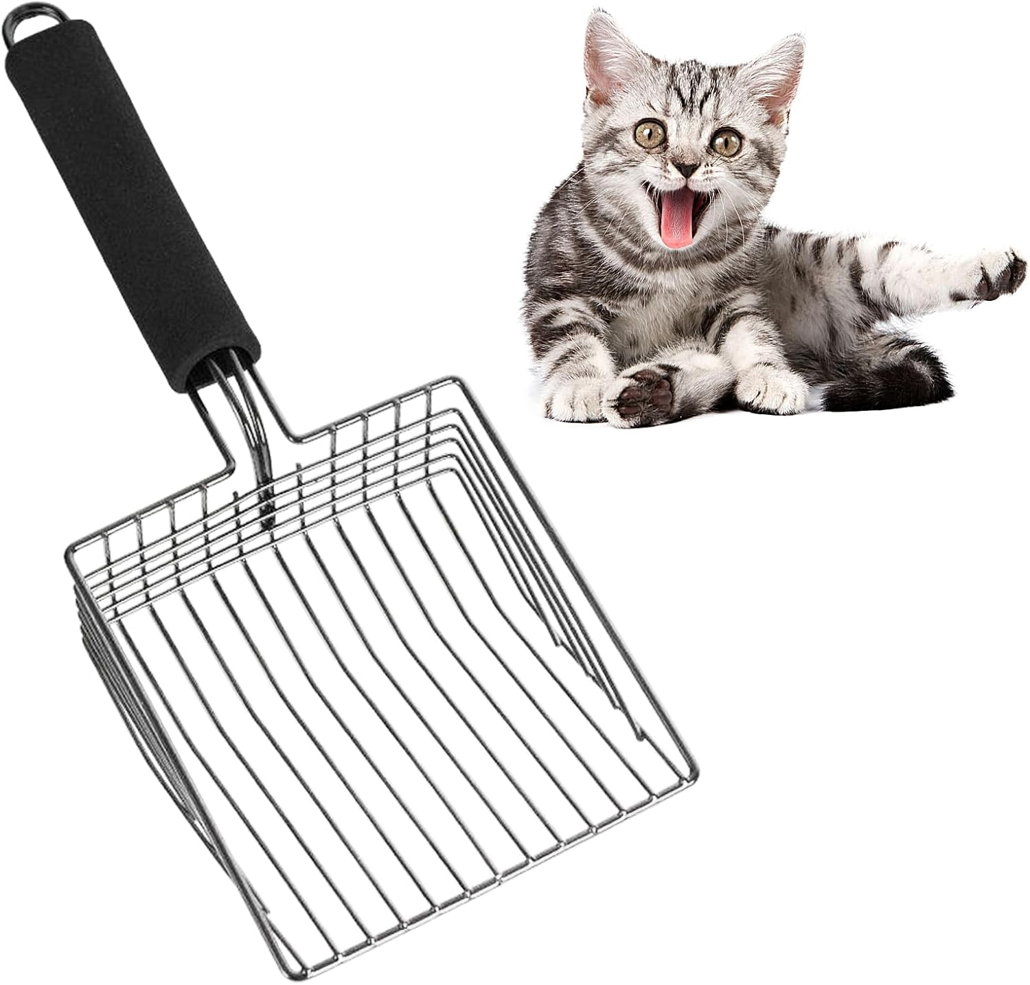 HOMURY Cat Litter Scoop: Metal Cat Litter Scoop for Cat Litter Tray, Sand Leakage Distance 0.8 Cm, Shovel with Handy Handle for Cat Litter Tray Cleaning Tools for Cats (Black) image number 3