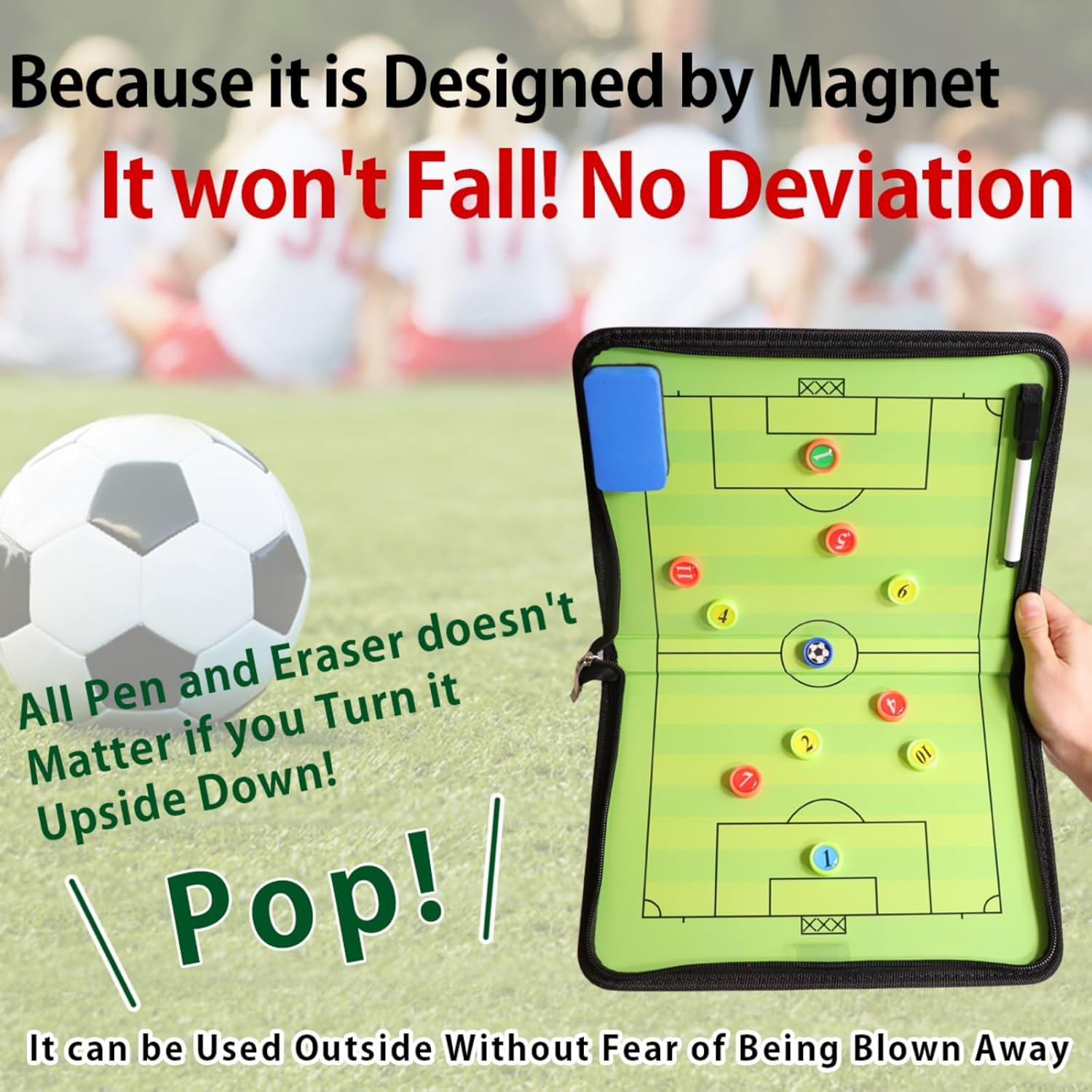 Magnetic Soccer Coaching Tactics Board Portable Football Soccer Coaching Board Erasable Coaches Clipboard with Magnets and Marker Pen Coach Training Equipment for Teaching and Game Plan image number 5