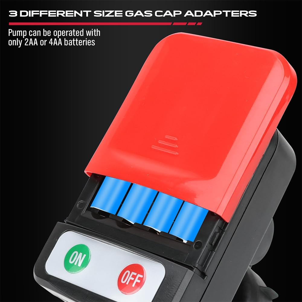 SEDY 4-Piece Automatic Liquid Transfer Pump, Portable Fuel Pump with Auto-Stop Sensor, 3.2 GPM, Strong Suction, Battery Operated, Includes 3 Gas Cap Adapters for Cars, Boats, Lawnmowers, Tractors image number 5