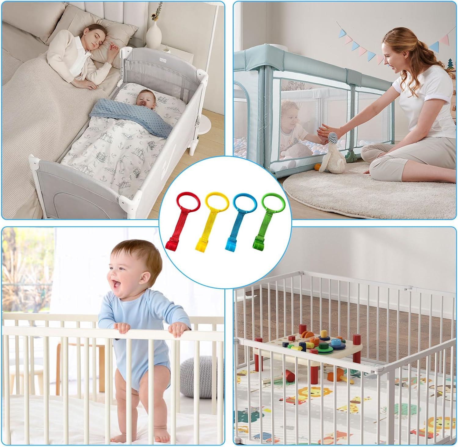 8 Pcs Baby Pull up Rings for Playpen and Crib, Toddler Stand-Up Assistant and Walking Exercise Tool, Durable Hanging Rings to Enhance Infant Development to Walk in Multiple Colour Options image number 3