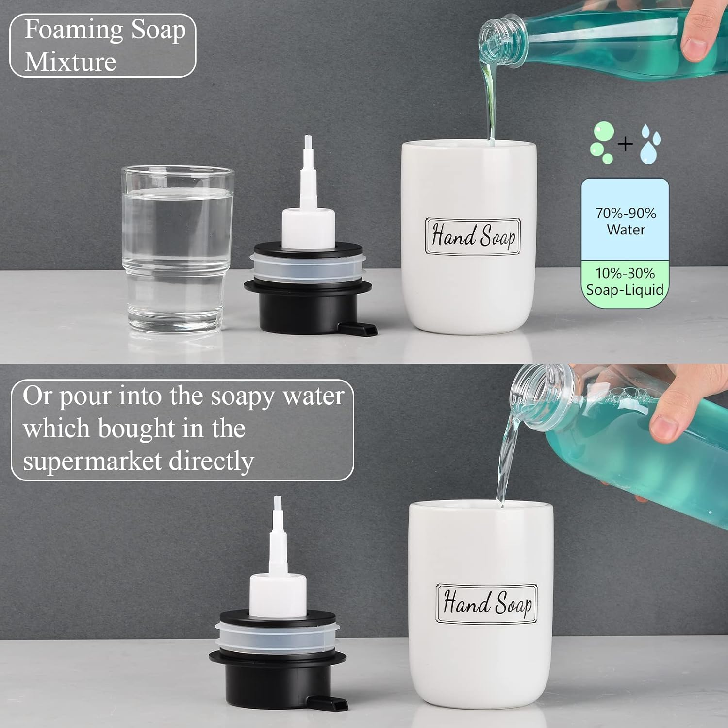 Bosilunlife White Soap Dispenser Set - 2 Pack 12Oz Ceramic Dish Soap Dispenser with Rust Proof Pump for Kitchen, Hand Soap and Lotion Set Suitable for Farmhouse Bathroom Decor with Waterproof Labels image number 5