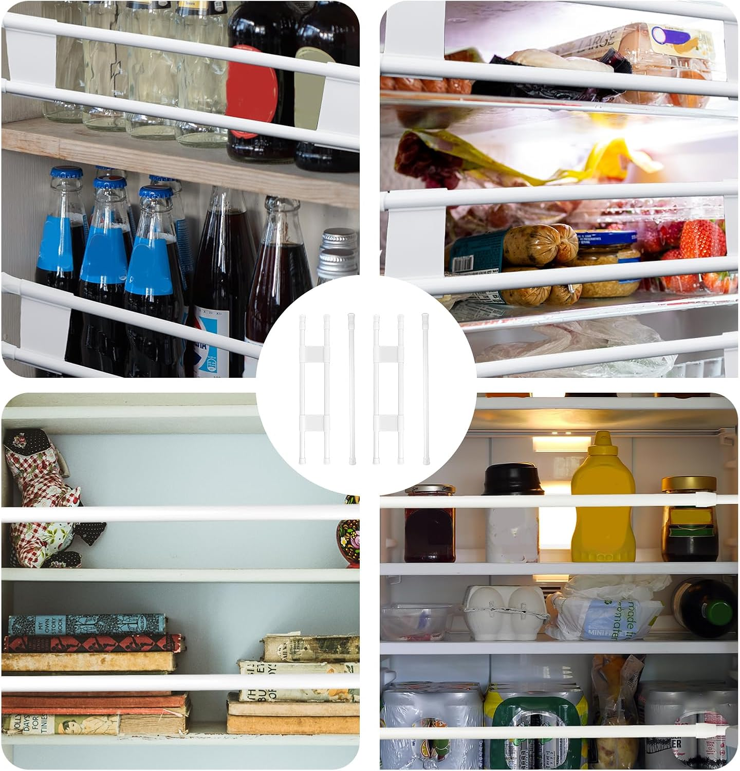 4Pcs RV Refrigerator Bars, 15.8-27.6 Inch Adjustable RV Fridge Tension Bars Tension Rods Extendable RV Fridge Brace for Fixing Food Drinks RV Refrigerator Accessories (2 Double Bars, 2 Single Bars) image number 4