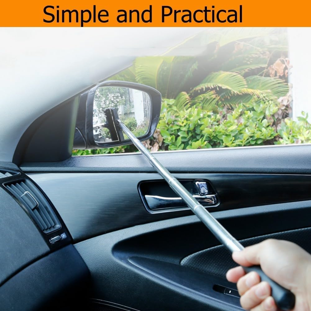 2-In-1 Car Mirror Squeegee, Portable Rearview Mirror Wiper, 98Cm Long Handle Mini Squeegee for Glass Windows (Black + Pink) image number 6