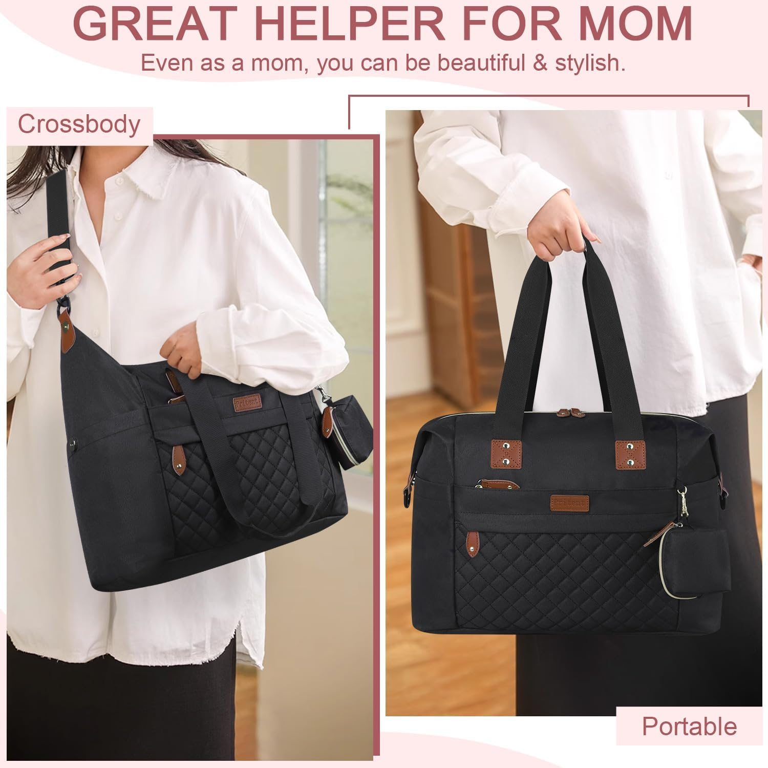 Diaper Bag Tote - Diaper Baby Bags, Waterproof Large Mommy Bag Maternity Bag Travel Baby Bag for Mom and Dad - Black image number 3