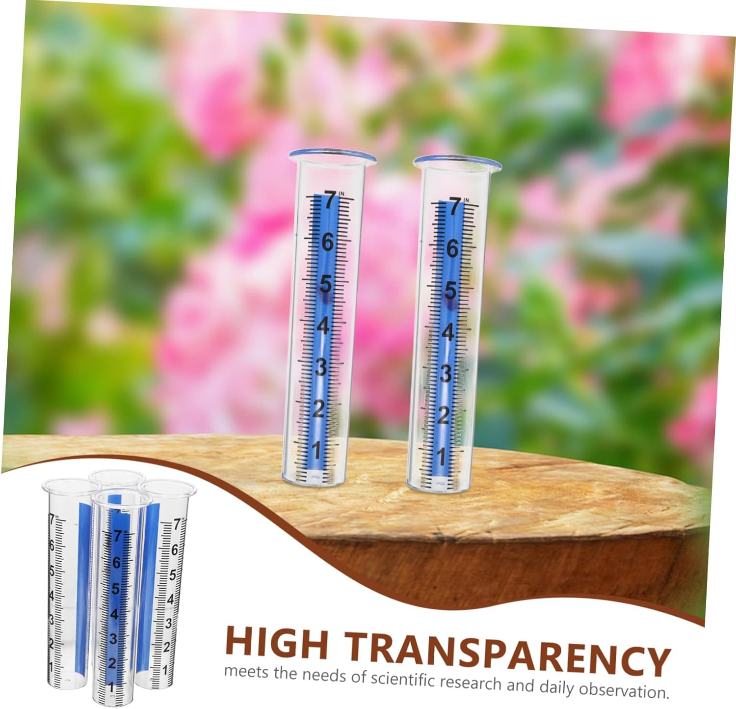 4PCS Transparent Rain Gauge Tubes Blue Base Plastic Outdoor Rainfall Measurement for Garden Lawn Greenhouse and School Use with Easy Installation and Scale