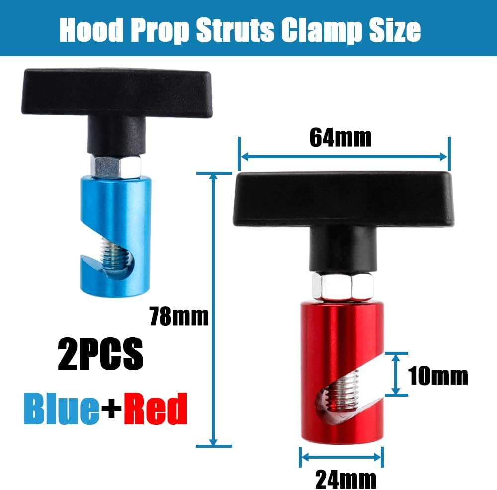 Yakamoz 2PCS Hood Prop Struts Clamp Set, Universal Car Lift Support Clamp Anti-Slip Vehicle Engine Hood Strut Clamp for Car Rod Retaining Holder Tool(Blue and Red) image number 4