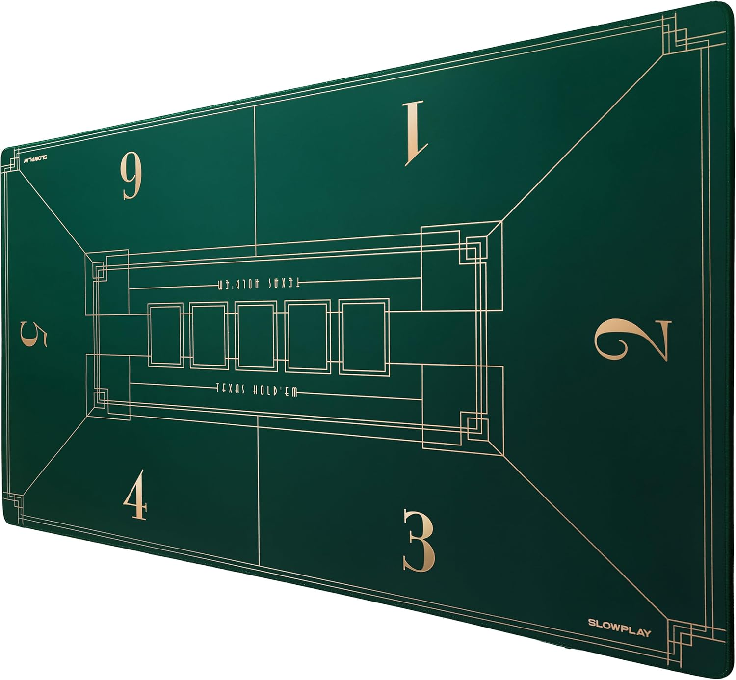 SLOWPLAY Nash 120Cm round Poker Mat for Texas Holdem | Portable Poker Table Top with Art Deco Layout Print,Hemmed Edges,Green Smooth Surface, Carrying Tube for Card Games Everywhere