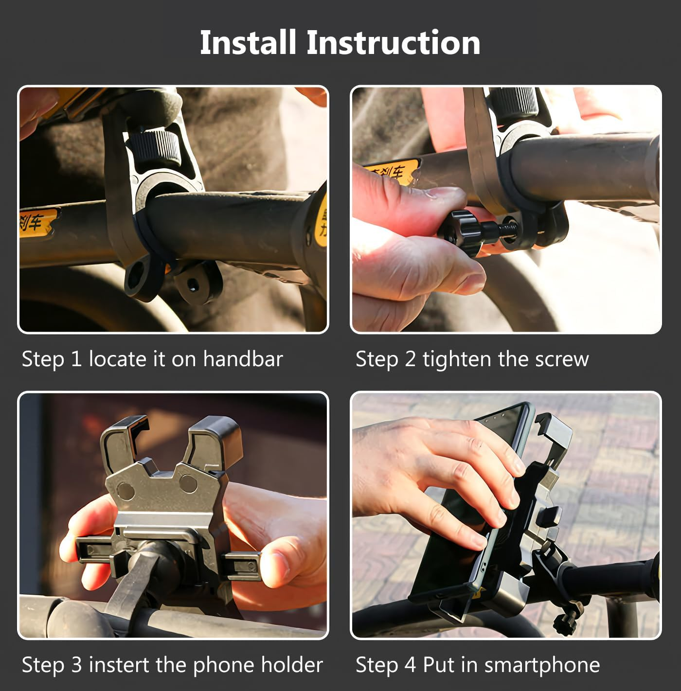 Reelau Motorcycle Phone Holder, Bike Phone Mount Holder 360&deg; Rotating Smartphone Quick Release Bicycle Phone Holder, anti Theft Phone Mount Holder for Motorcycle/Bicycle/E-Bike (For Handlebar) image number 4