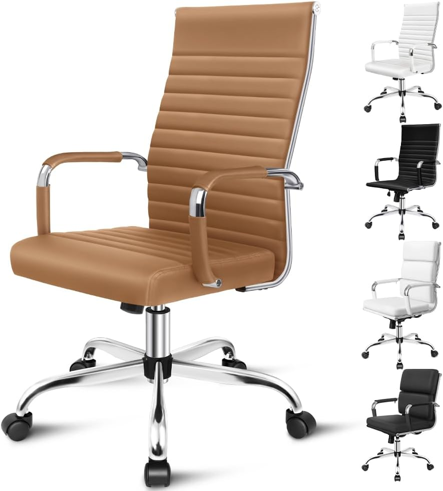 ALFORDSON Office Chair with Height Adjustable SGS Listed Gas Lift, PU Leather Home Ergonomic Desk Chair with Removable Armrest Cover, Padded Computer Chair for Gaming, Max 150Kg(Mid Back Esmae White)