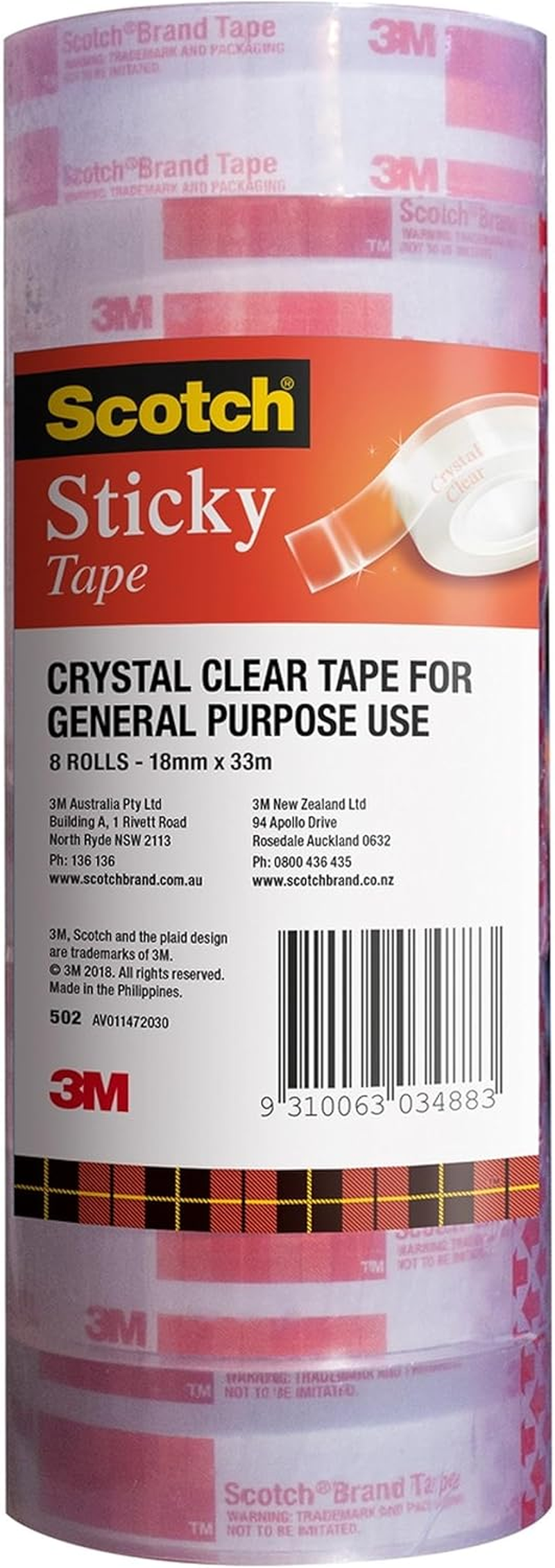 Scotch Sticky Tape 18 Mm X 33 M - Pack of 8 Rolls, (502)