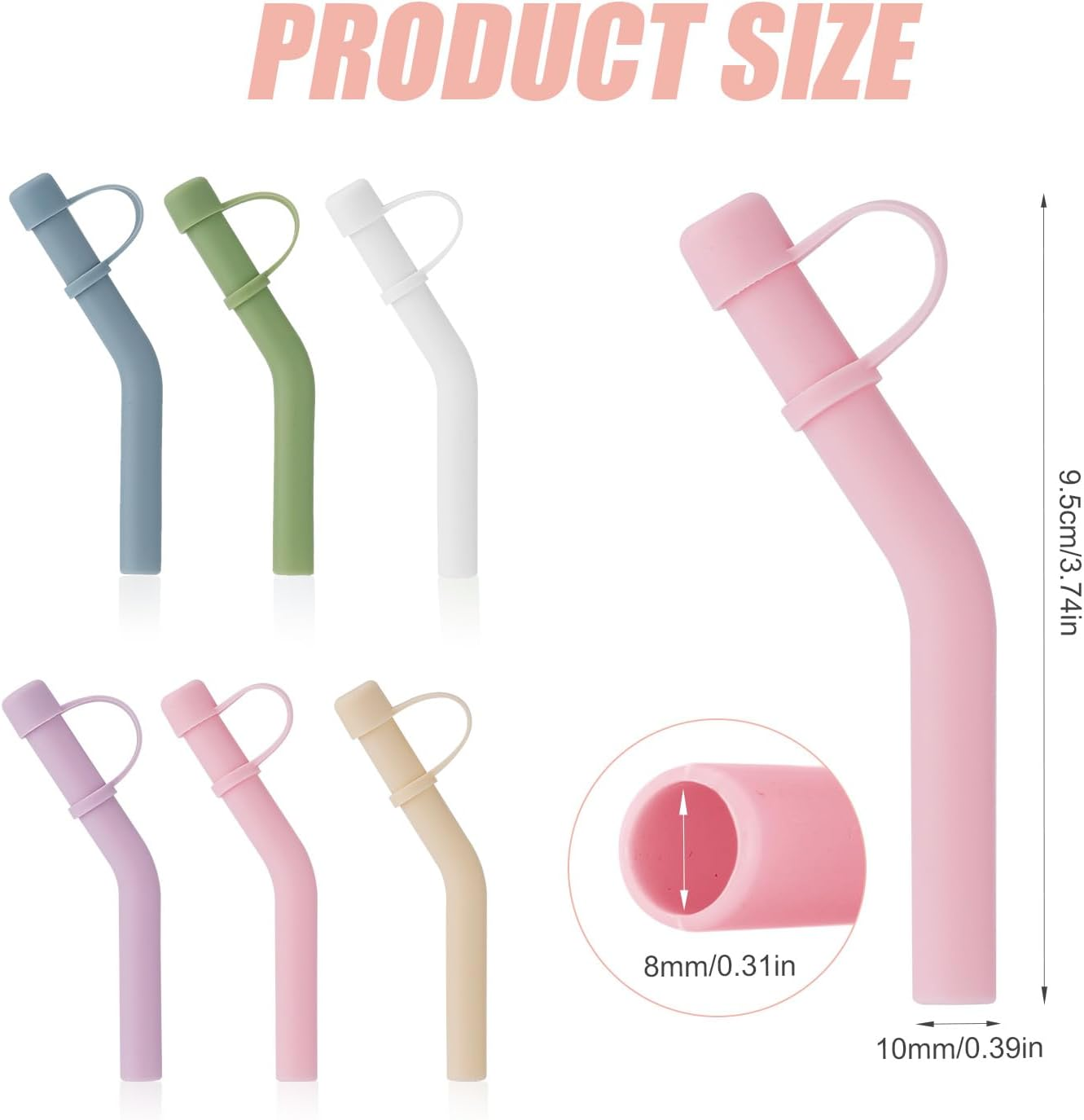 Silicone Straw Tip with Cover Cap, Reusable Extension Tip for Straws with an Outer Diameter of 8-9 Mm Straw Angle Tips for Stanley Straws, Pack of 6 image number 3