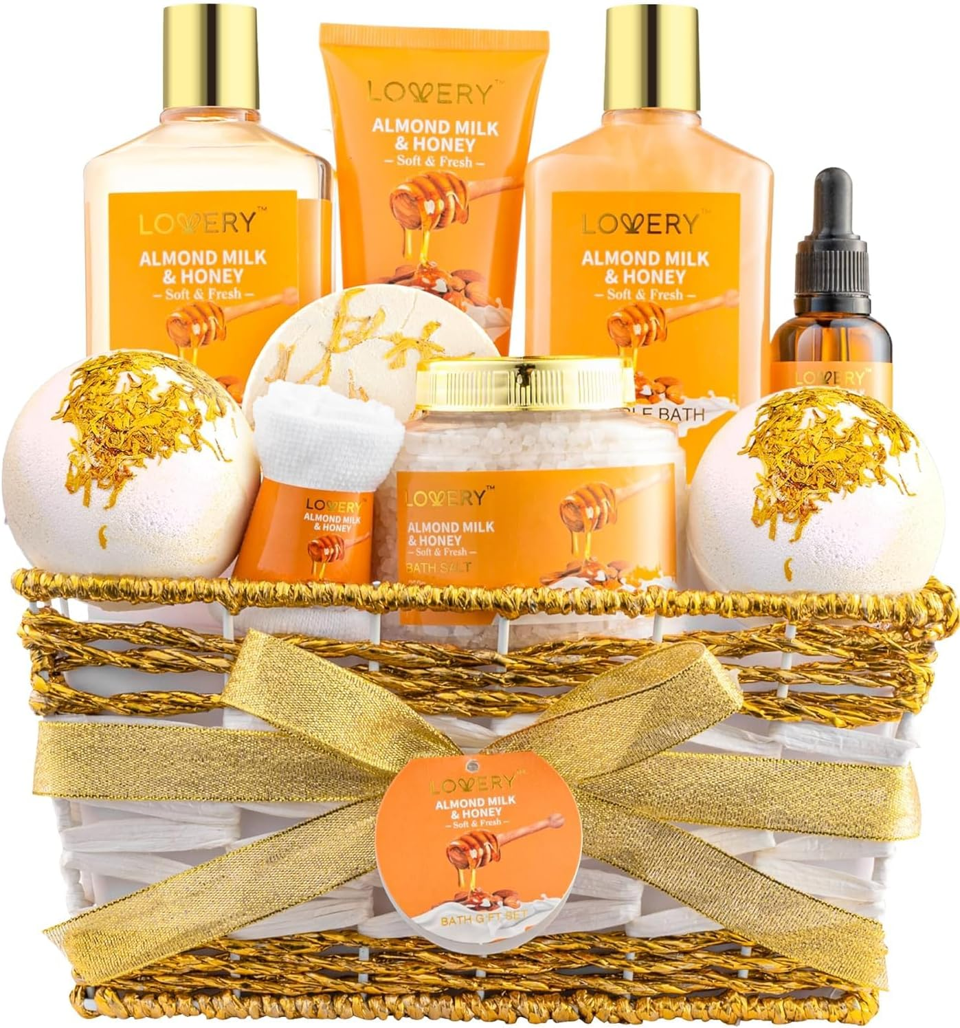 Bath and Body Gift Basket for Women and Men &ndash; Almond Milk & Honey Home Spa Set, Includes Fragrant Lotions, Extra Large Bath Bombs, Bath Oil, Luxurious Bath Towel & More&hellip; image number 5