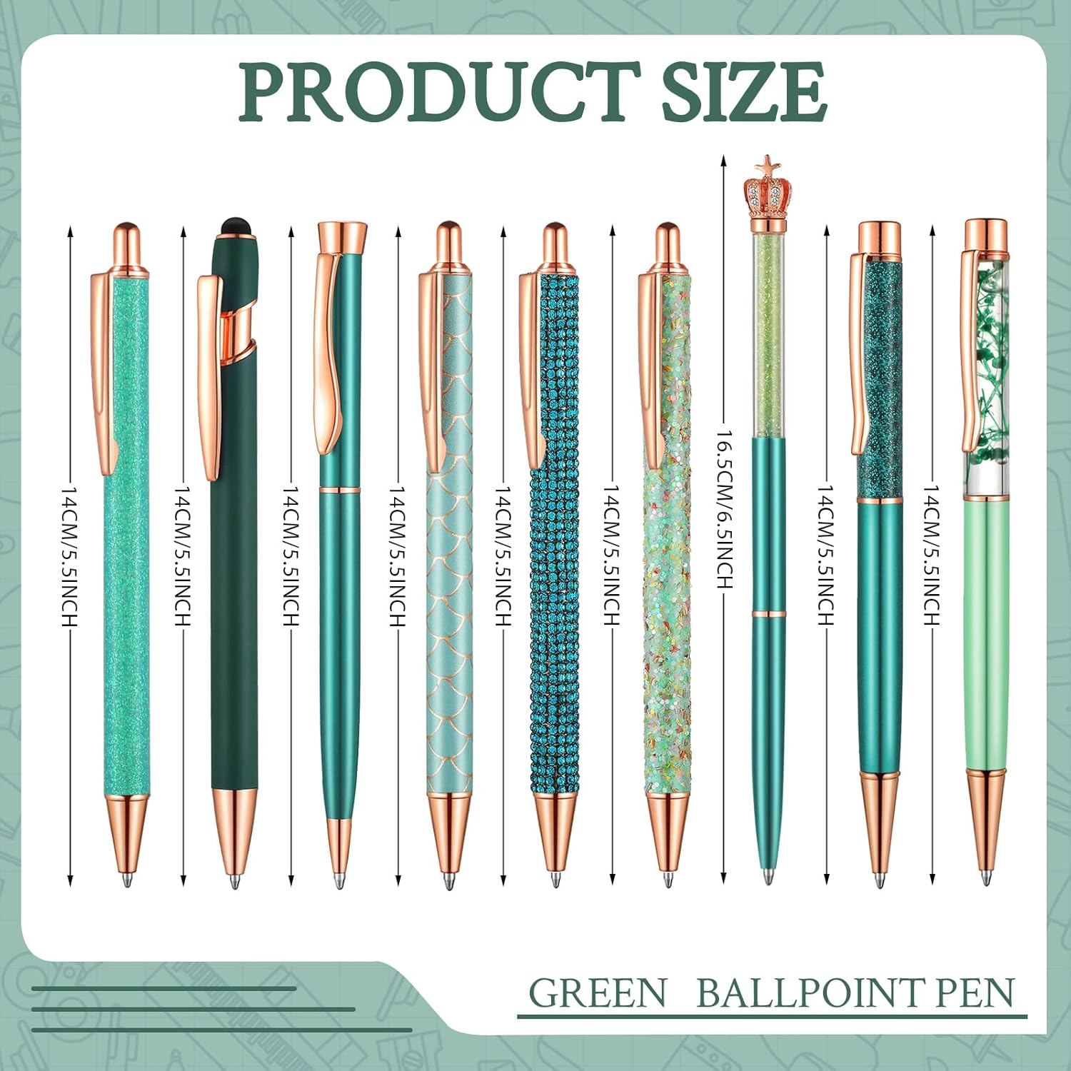 Yaomiao 9 Pcs Ballpoint Pens Set for Women Metal Crystal Diamond Pen Glitter Black Ink Pen Fancy Pens for Women Christmas Birthday Wedding Gift(Malachite Blue) image number 5