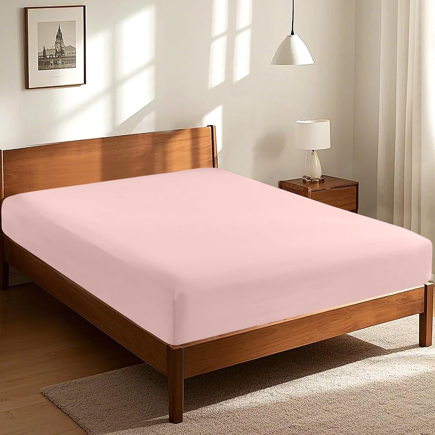 LINENOVA Double Fitted Sheet &ndash; 100% Vintage Washed Cotton - Naturally Soft & Breathable, 40Cm Deep Pocket &ndash; Warm Sand, 1 Piece