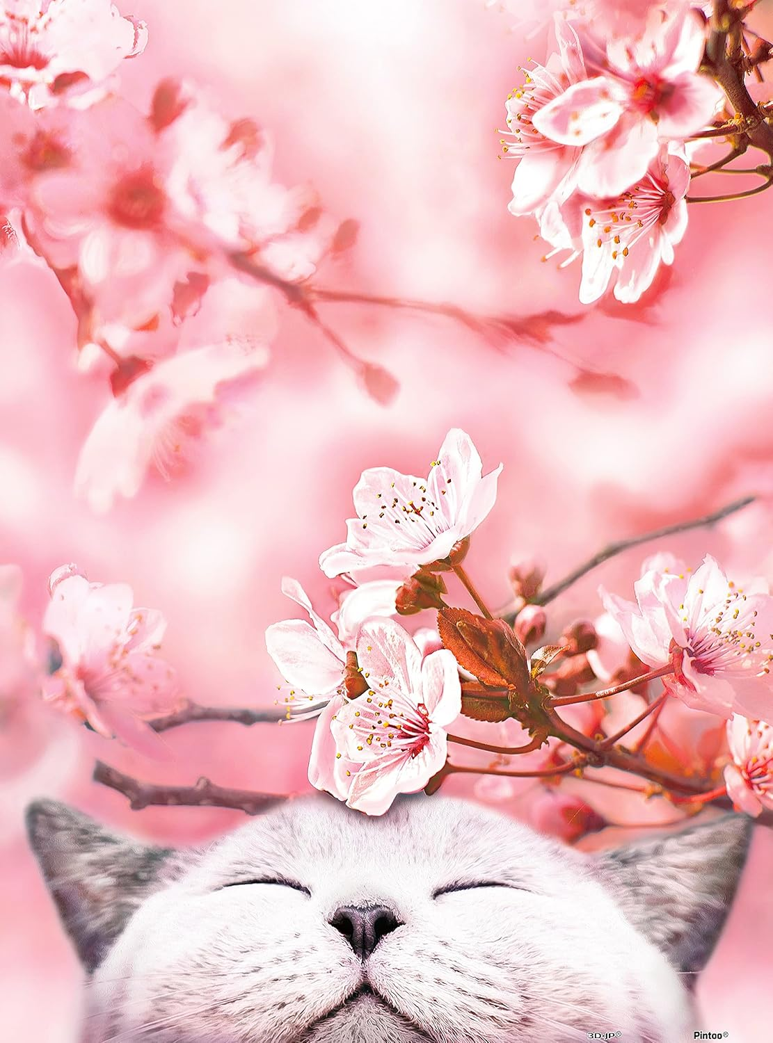 Pintoo Jigsaw Puzzles 300 Piece for Adults - Cherry Blossom - Sakura Cat Beautiful Plastic Puzzle for Home Decor Zero Dust Easy Storage [H2462]