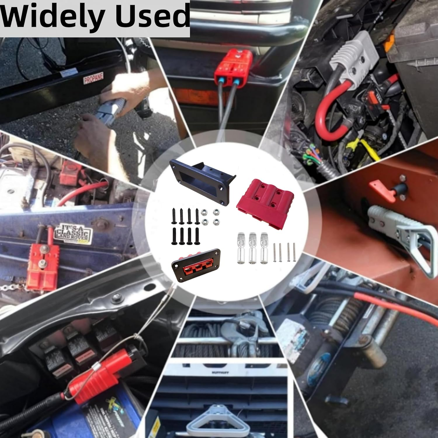 KUGONTC 1Set Red 3Pin 50Amp Anderson Plug &Flush Mount Holder,Electric Forklift Charging Plug Cable,3 Pole 50A Battery Quick Connector,Jumper Cable Connector for Control Box DCDC Charger DCDC Wiring image number 2