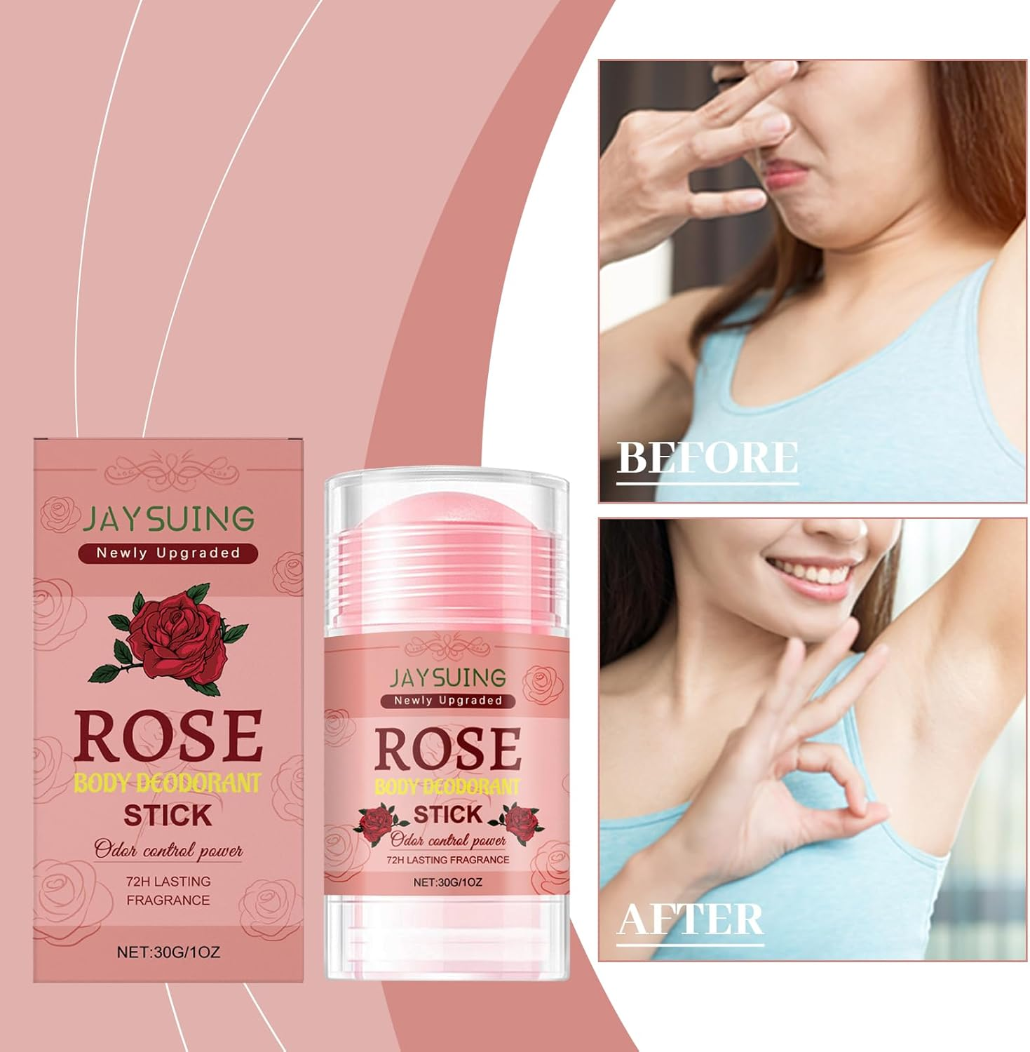 Natural Deodorizing Body Stick with Rose, Sweating under the Armpit to Removes Odors, Portable Odor Control for Underarms, Deodorant Antiperspirant Stick, Body Deodorizing (3Pcs) - 1Pcs image number 7