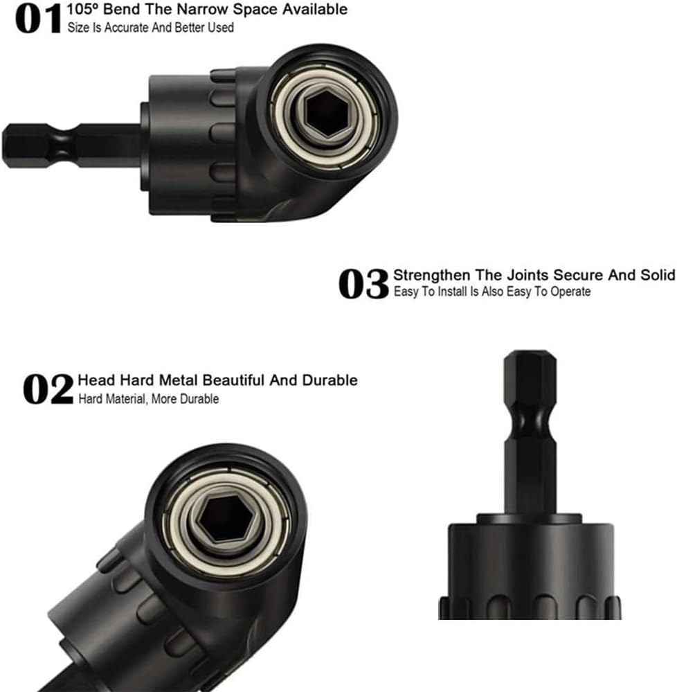 4 Piece Power Drill Sockets Adapter Set, 1/4" Hex Shank to 1/4" 3/8" 1/2" Impact Driver Socket Adapters Extension Set + 105 Degree Right Angle Screwdriver Set Drill Hex Bit Socket Adapter image number 3