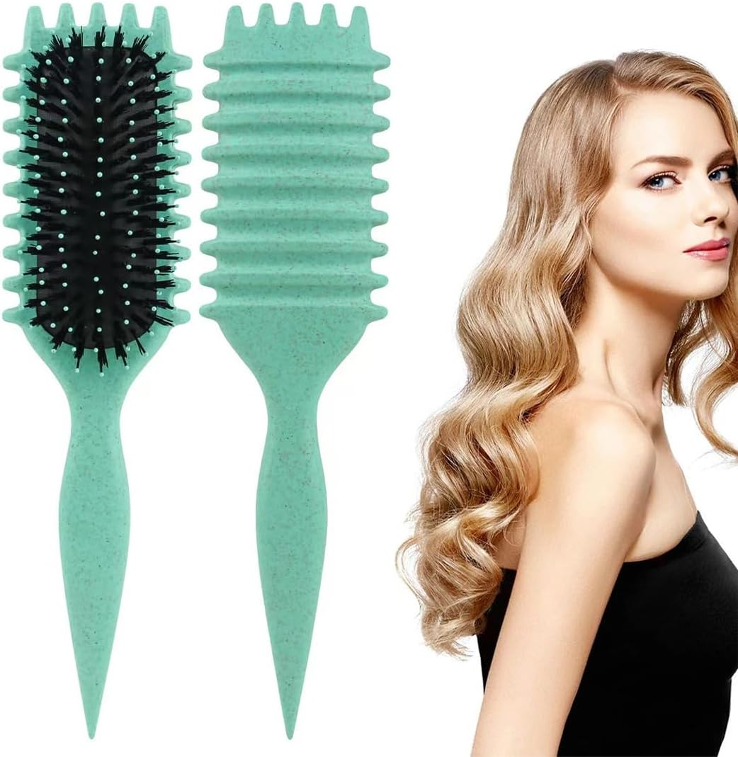 1 Pcs Brush Curl, Curl Defining Brush, Boar Bristle Hair Brush Styling Brush for Detangling, Boar Bristle Hair Brush for Define and Shape Curls, Green image number 1