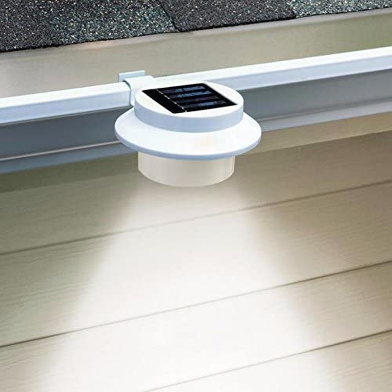 4 Pack White Solar Powered Gutter Lights Outdoor Decorative Waterproof Led Fence Lamp for Lighting Railing, outside Wall, Deck, Garden, Path, Backyard, Sidewalk, Yard, Patio, No Drilling Installation image number 1