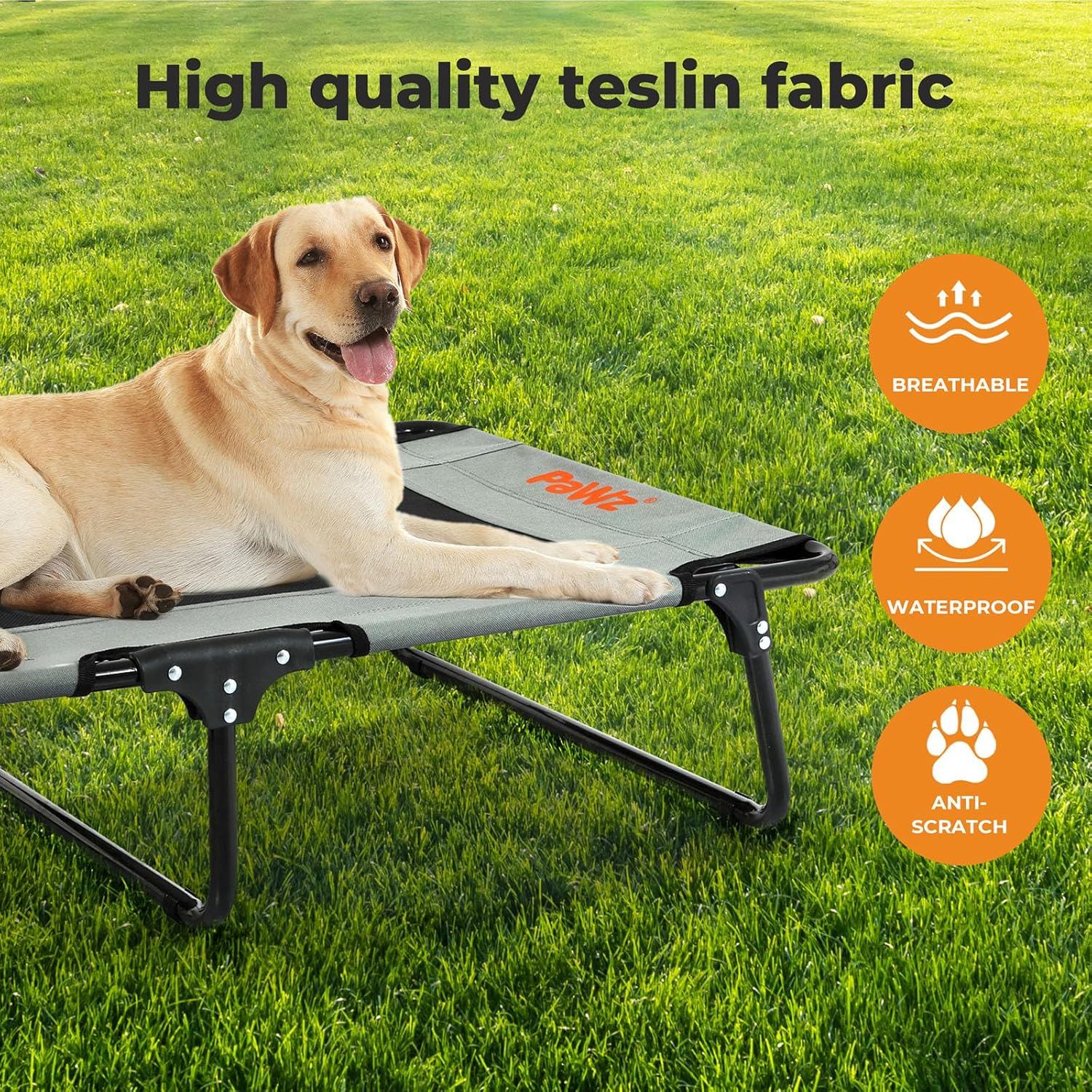 Pawz Foldable Elevated Dog Beds,Raised Dog Bed for Medium Large Pets,Folding Portable Dog Trampoline with No-Slip Feet,Breathable Teslin Mesh,Indoor Outdoor Use,No Assembly Need,Large image number 2