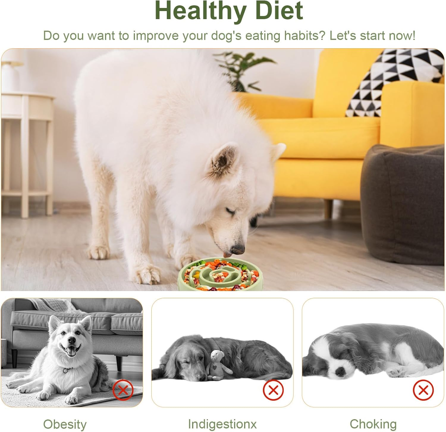 Slow Feeder Dog Bowl with Suction Cups - Anti-Slip Base Silicone Slow Feeder Dog Bowls Reduces Boredom & Anxiety,Dog Bowl Perfect for Dogs of All Breeds (Green) image number 1