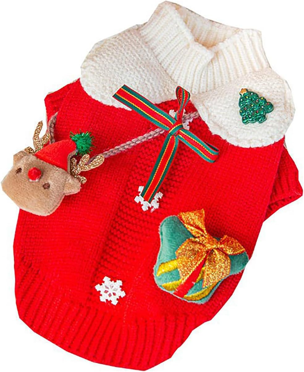 Christmas Dog Outfit Christmas Dog Cat Sweater with Elk Snowflake Puppy Clothes for Small Dog Girl XS Pomeranian Chihuahua Yorkie PUP Knitted Coat (S) image number 3