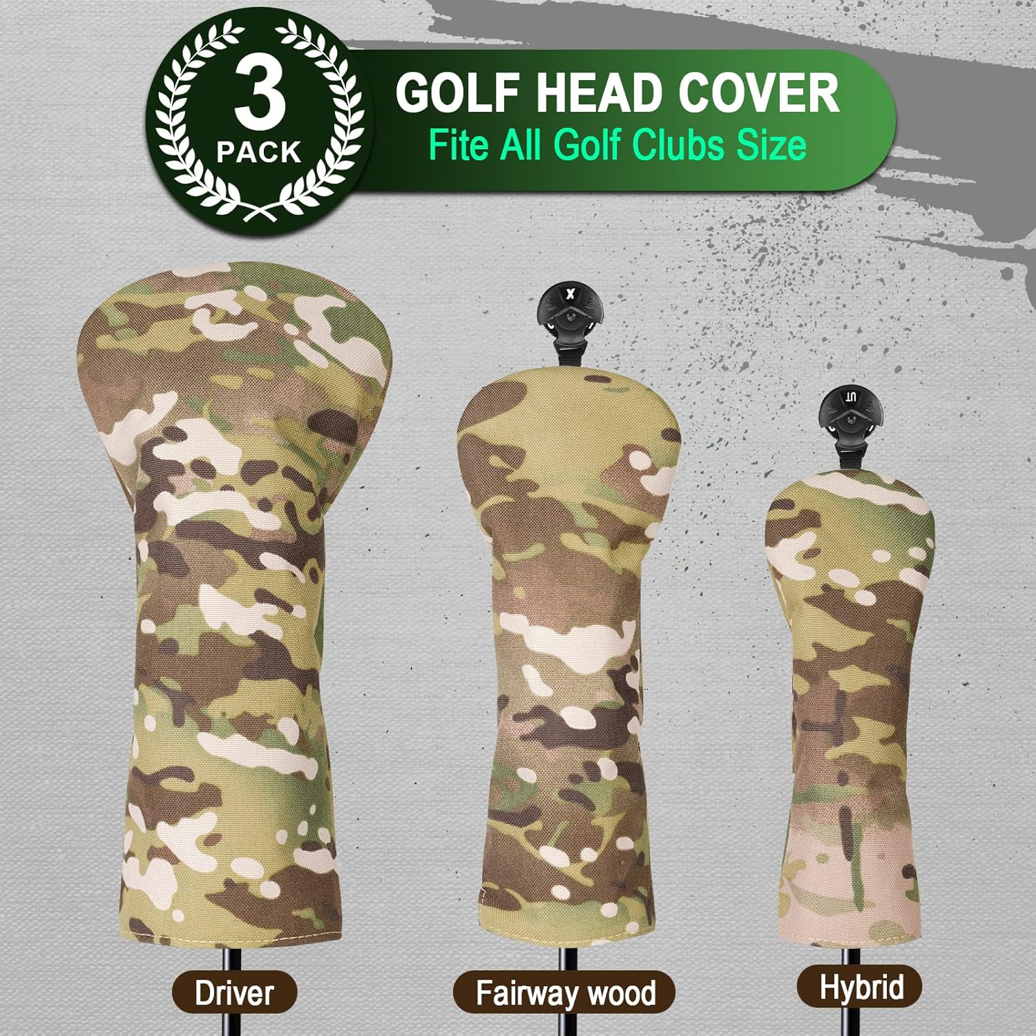 3 Pack Camouflage Golf Club Head Covers for Driver, Fairway Woods and Hybrid, Golf Iron Covers 12 PCS image number 6