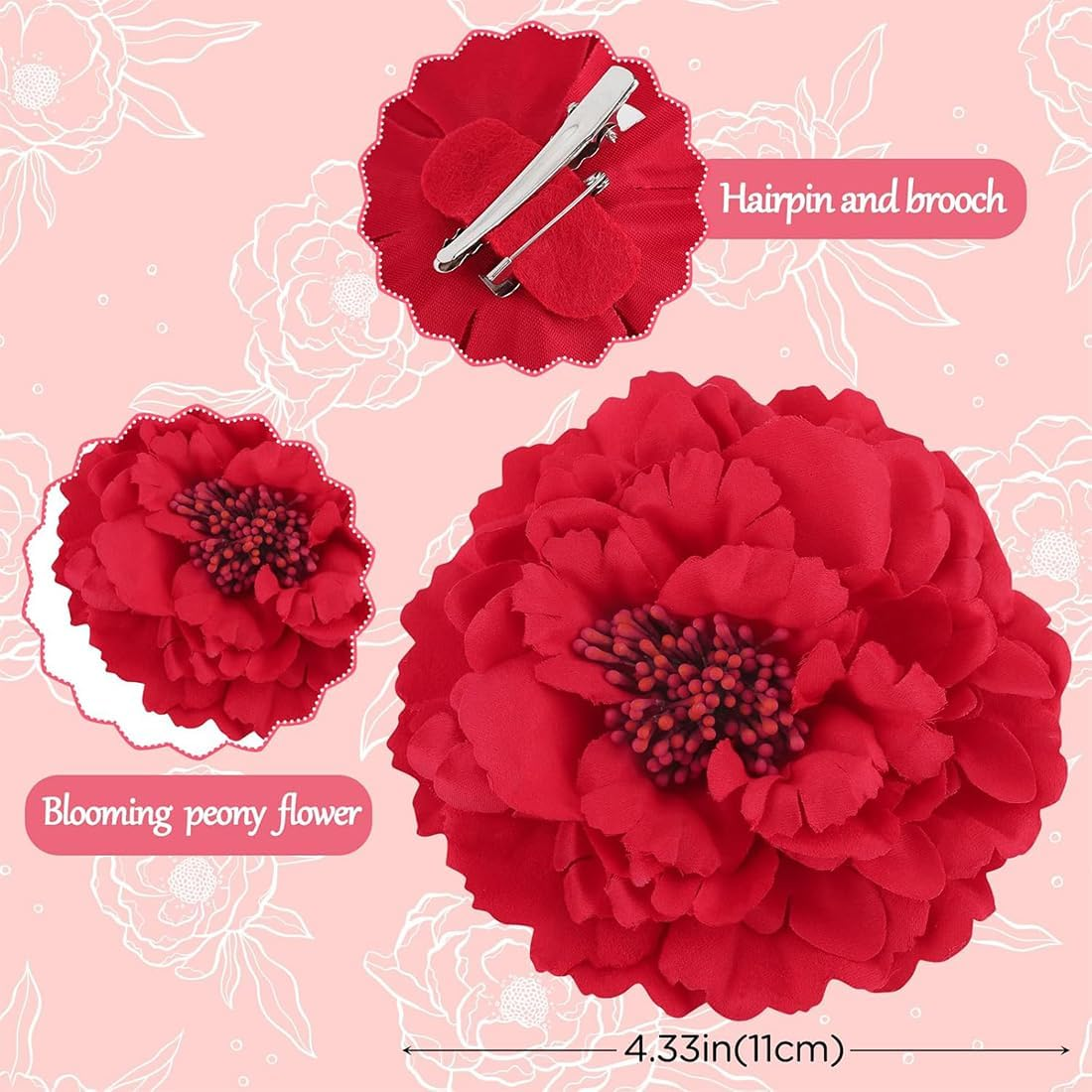 JYNVO 2 Pieces Flower Brooches Flower Hair Pins Hairpins Headpiece Hairpin Accessories for Flamenco Dancer Bride Women Girls Seville Party Wedding image number 1