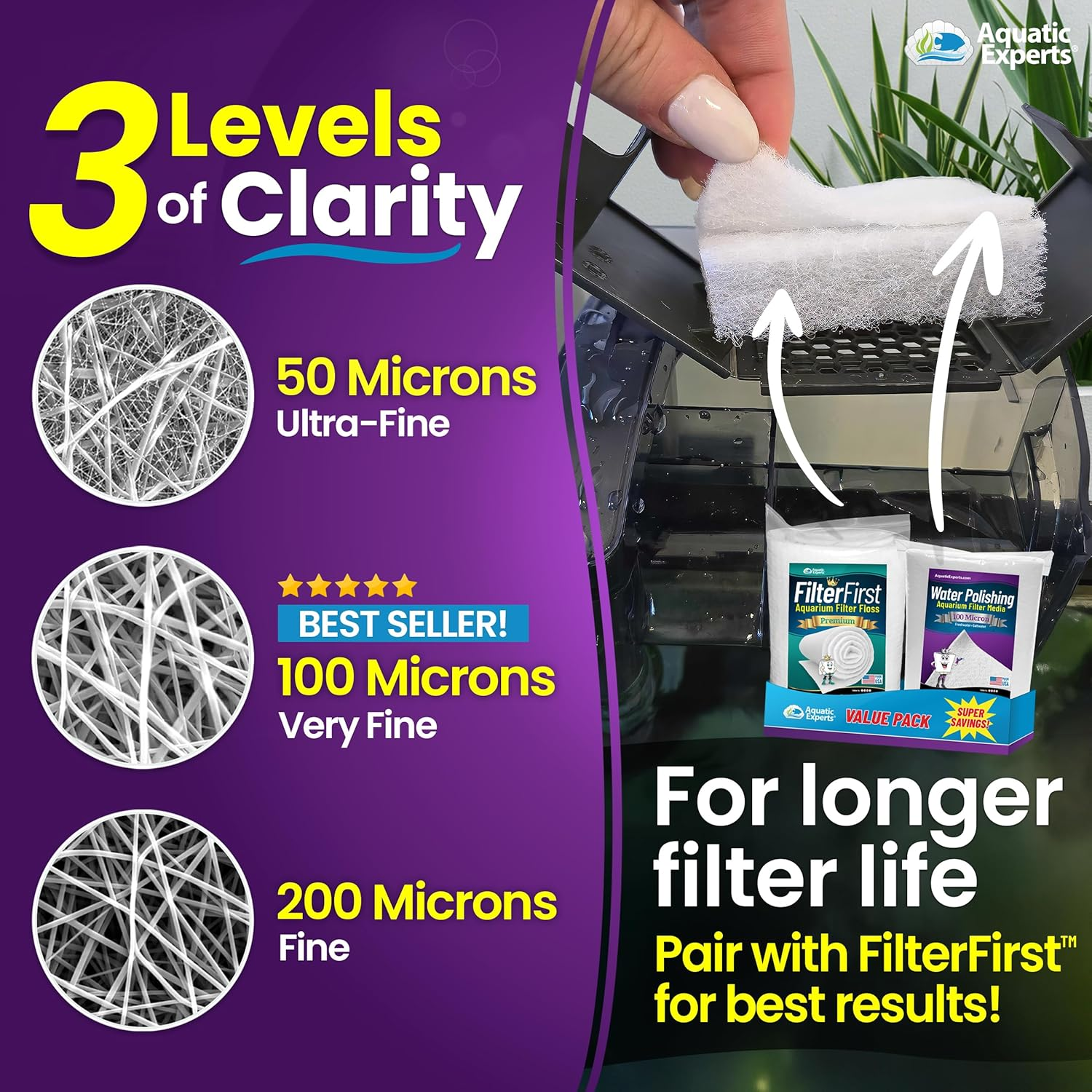 Polishing Filter Pad 100 Micron - 1 Pack -Superior Aquarium Prefilter Media - Cut to Fit 24" by 36" for Fresh Water & Saltwater Fish Tanks, Aquaculture, Hydroponics - Made in USA image number 2