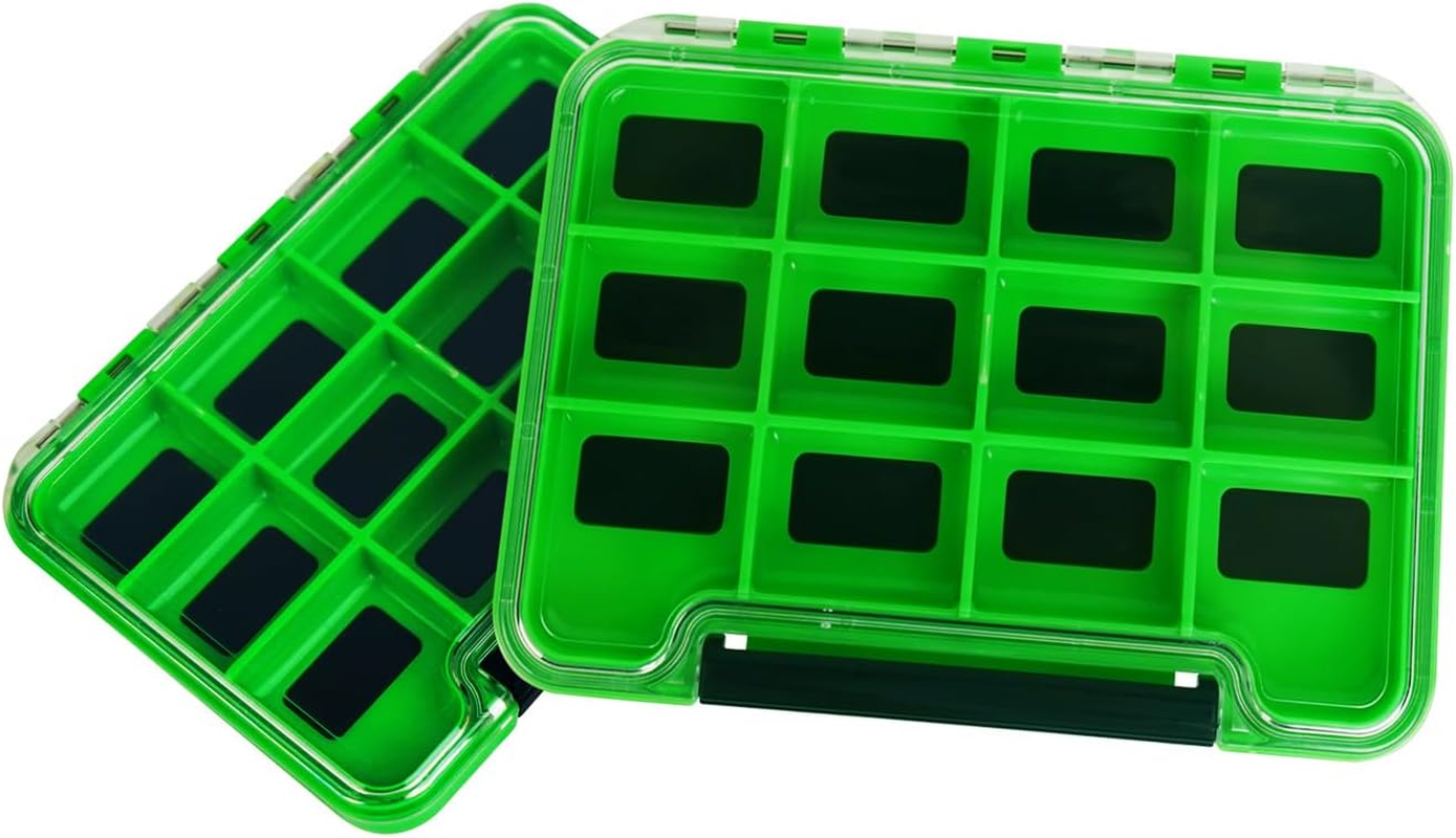 2 Pack Multifunctional Small Magnetic Tackle Box, Waterproof Fly Fishing Box with Clear Cover, 12 Compartments Magnet Fly Box Storage Box for Fishing Accessories (Orange)