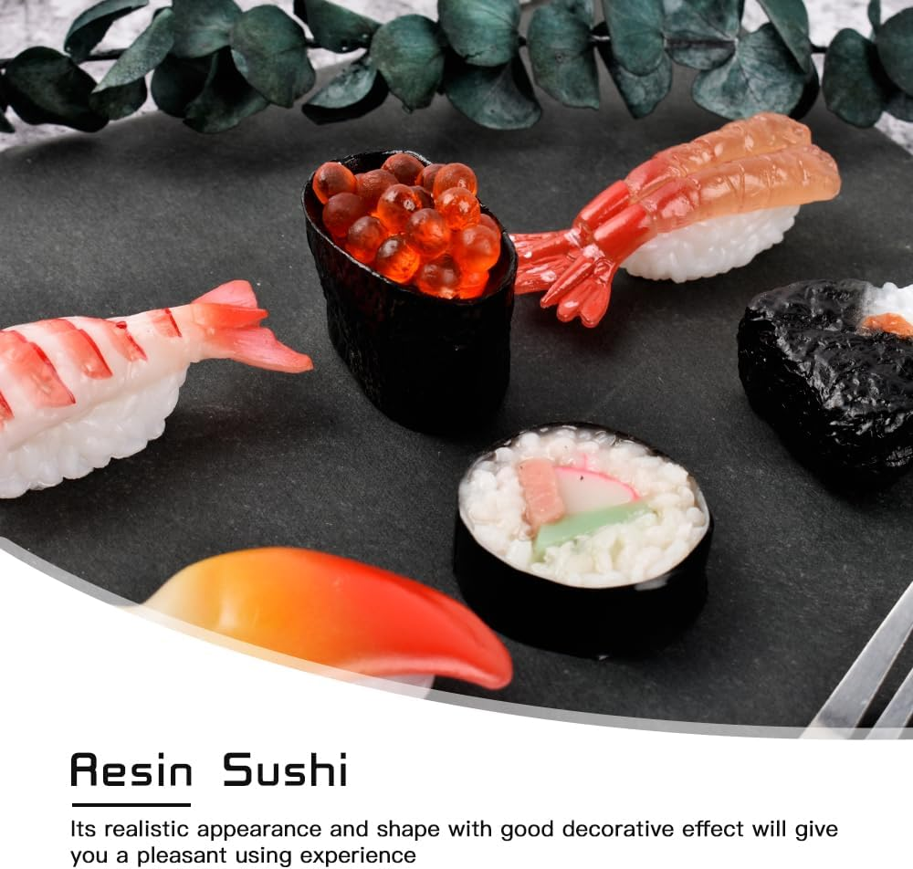 HUIANER Fake Sushi 8Pcs Artificial Food Realistic Onigiri Dessert Simulation Sushi Model Food for Decoration Display Props Model Rice Roll image number 3