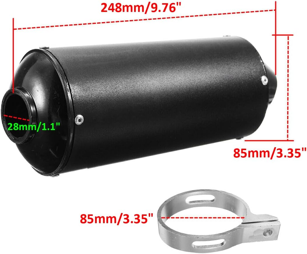 1.1" 28Mm Exhaust Muffler with Clamp for 90Cc 110Cc 125Cc 140Cc 150Cc 160Cc 4 Wheeler ATV Quad Motorcycle Scooter Chinese Taotao Street Dirt Pit Bike Black image number 2
