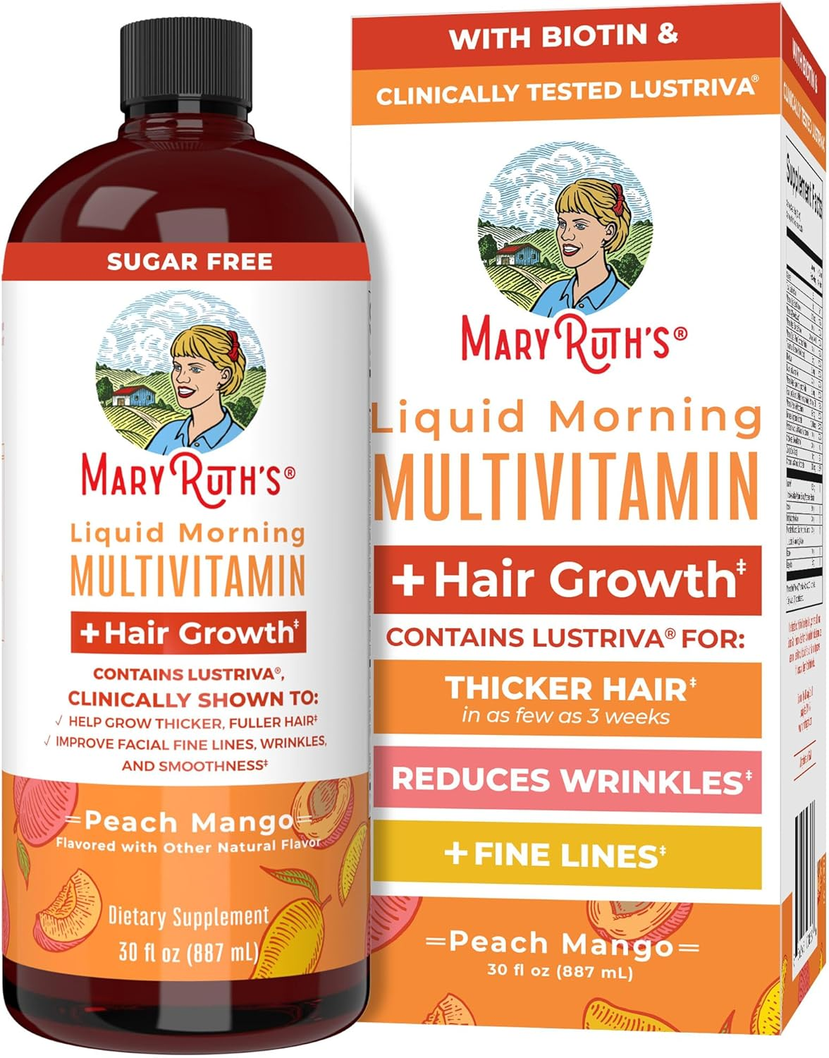 Maryruth'S Liquid Multivitamin + Lustriva&reg; Hair Growth for Women| Biotin 10000Mcg | Vitamin D | B Vitamins | Clinically Tested for Thicker Hair, Wrinkles, Fine Lines, Skin Care | Ages 18+ | 30 Fl Oz image number 3