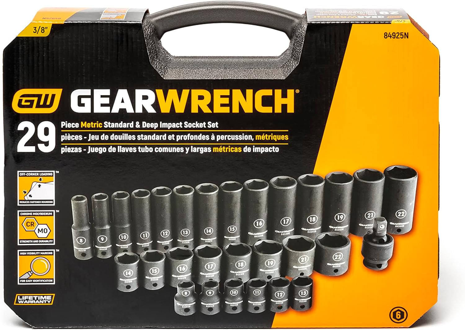GEARWRENCH 3/8-Inch Drive 6 Point Standard and Deep Impact Metric Socket 29-Pieces Set, Black, 84925N image number 3