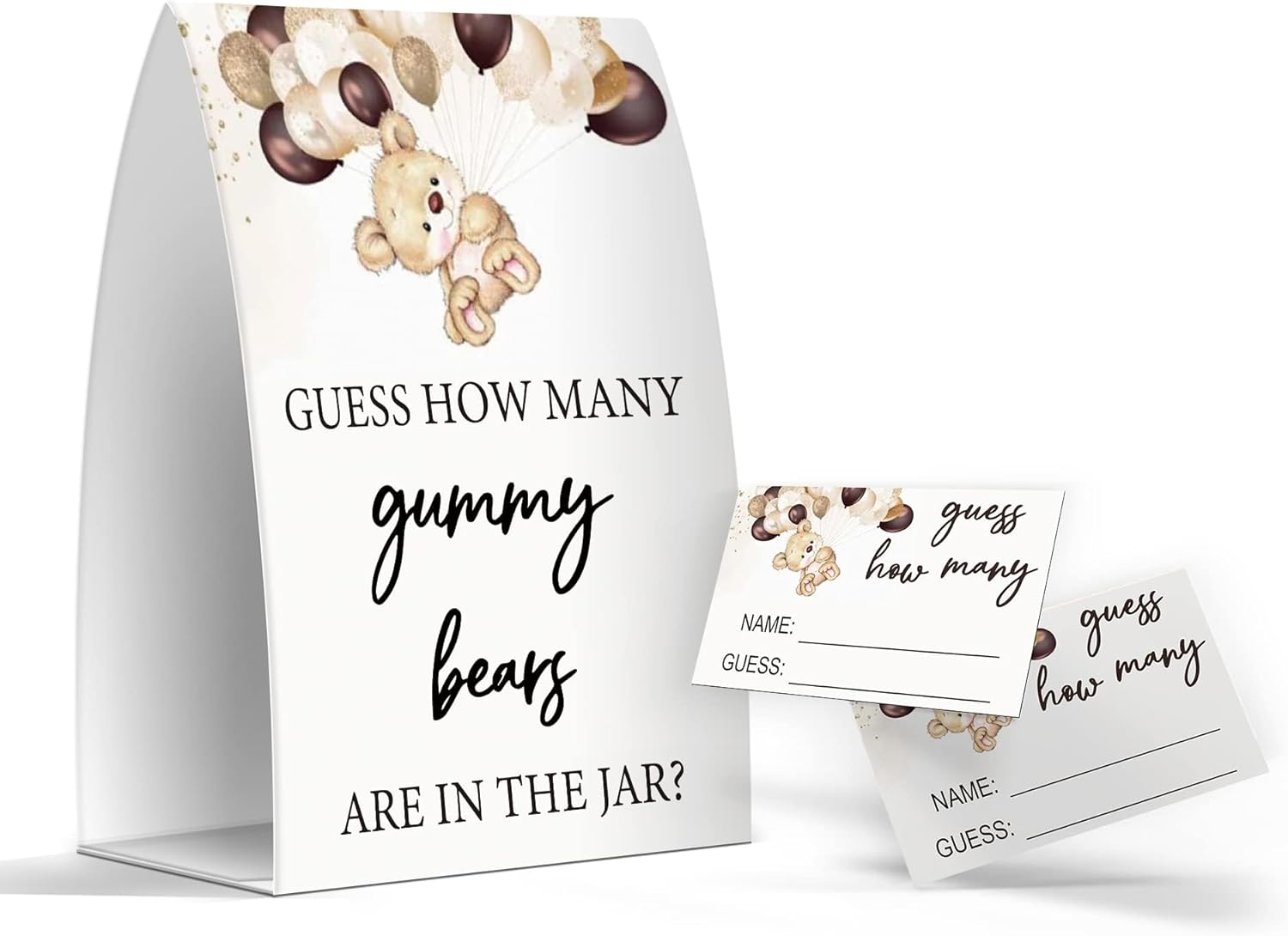 Pazag Guess How Many Gummy Bears Are in the Jar, Honey Bee Baby Shower Games, Honey Bee Theme Baby Shower - One Sign and 50 Cards (GES14)