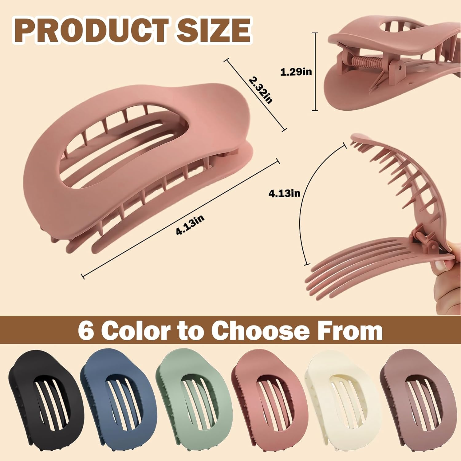 Set of 6 Hair Clips for Women Flat Hair Clips Women'S Hair Clip Inner Teeth Matte Strong Hold Side Curved Design for Thick and Thin Hair Lying and Driving