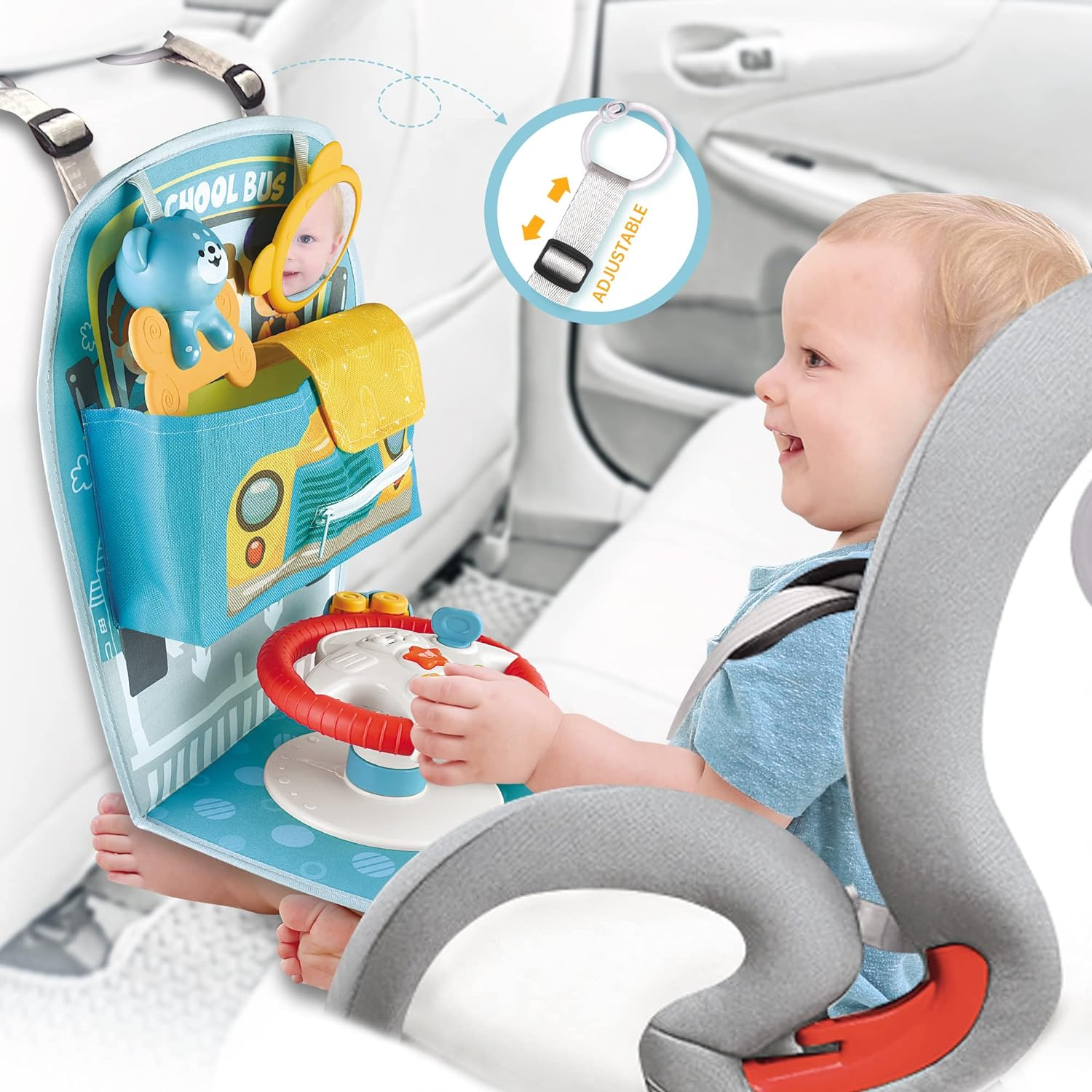 Baby Car Seat Toy Activity Center Toy with Steering Wheel Center for Long Journeys (Yellow) image number 5