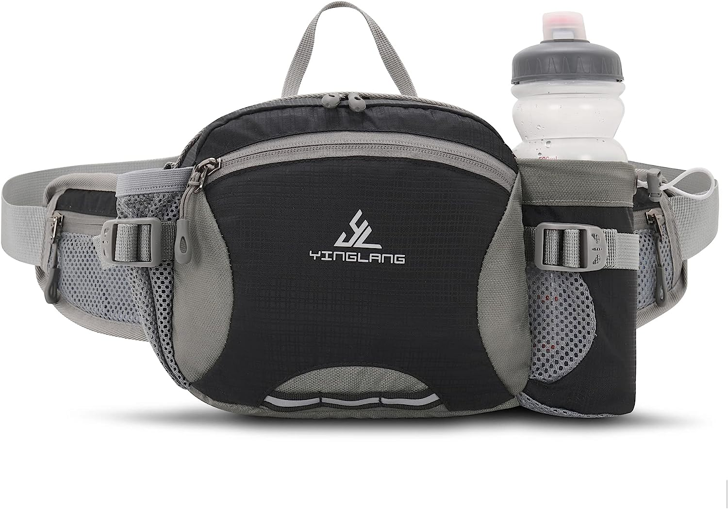 Water Resistant Bum Bag with Water Bottle Holder and Multi-Pockets, Large Capacity Waist Fanny Pack Bumbag for Dog Walking Hiking Travel Sports Women Men, Green, L