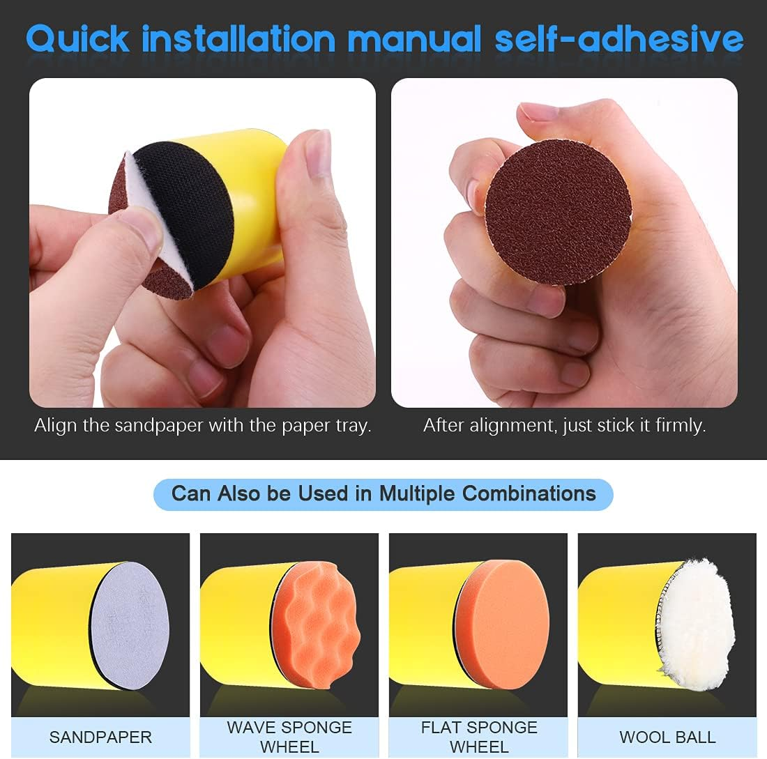 Glarks 102Pcs 2 Inch Hook and Loop Hand Sanding Block round Sanding Pad Hook Backing Plate with 100Pcs Hook and Loop Sanding Disc Set for Craft, Woodworking, Furniture Repairing (2 Inch) image number 3