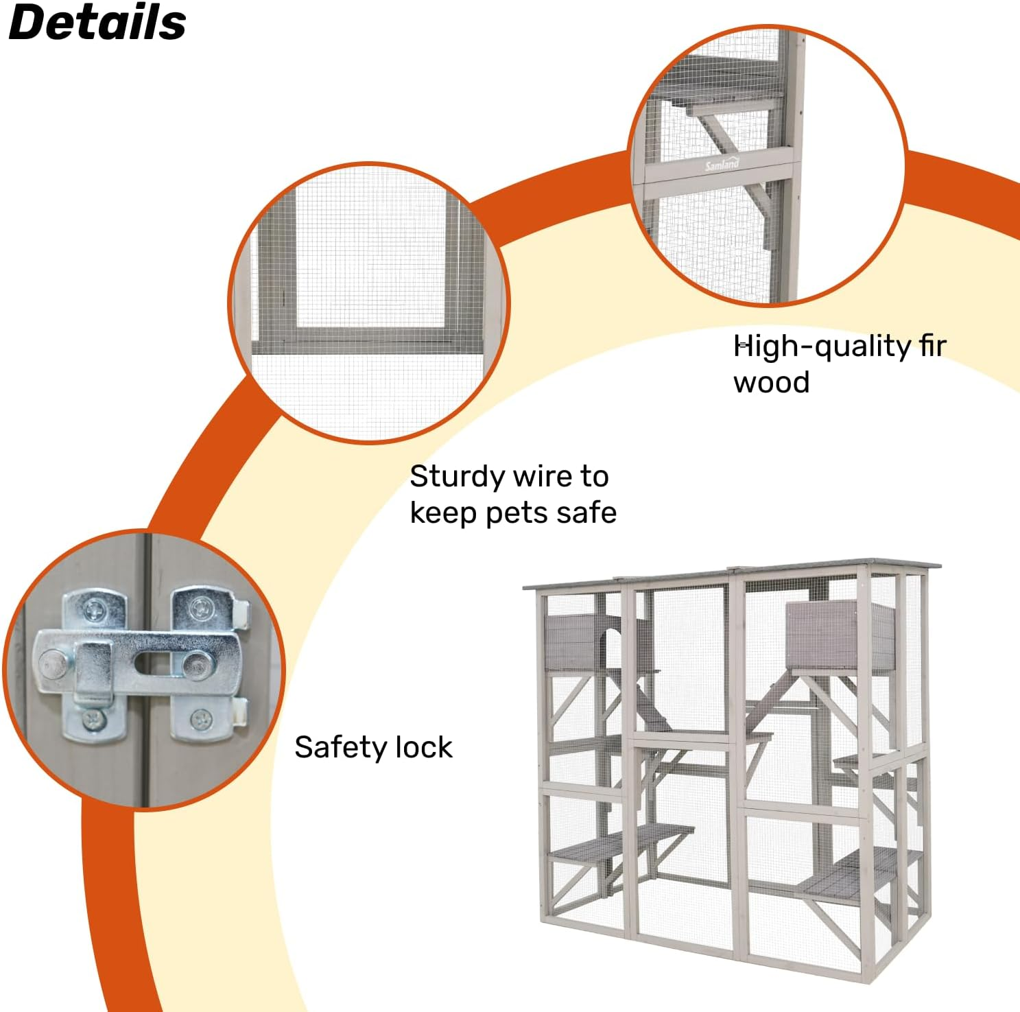 Samland Extra-Large Cat House Outdoor/Indoor Walk-In Enclosure with Huge Door, Wooden Playpen with Platforms & Small Houses &ndash; Spacious Design for Multiple Cats, L181 X W97 X H181Cm
