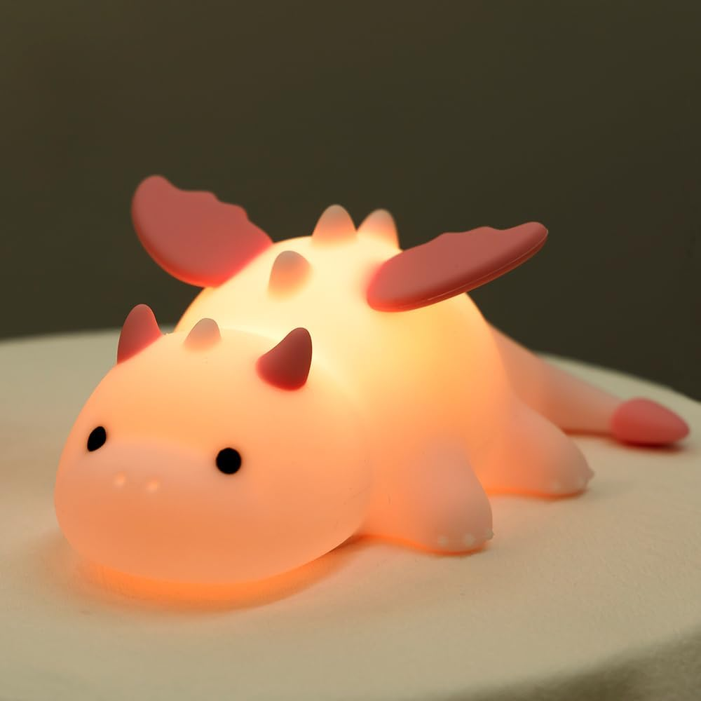 Cute Dinosaur Night Light, Squishy Silicone Dinosaur Lamp Rechargeable Light, Nursery Animal Touch Bedside Lamp, 3 Level Dimmable with 7 Color,Table Night Lamp for Room Decor Funny Presen for Boy Girl image number 3