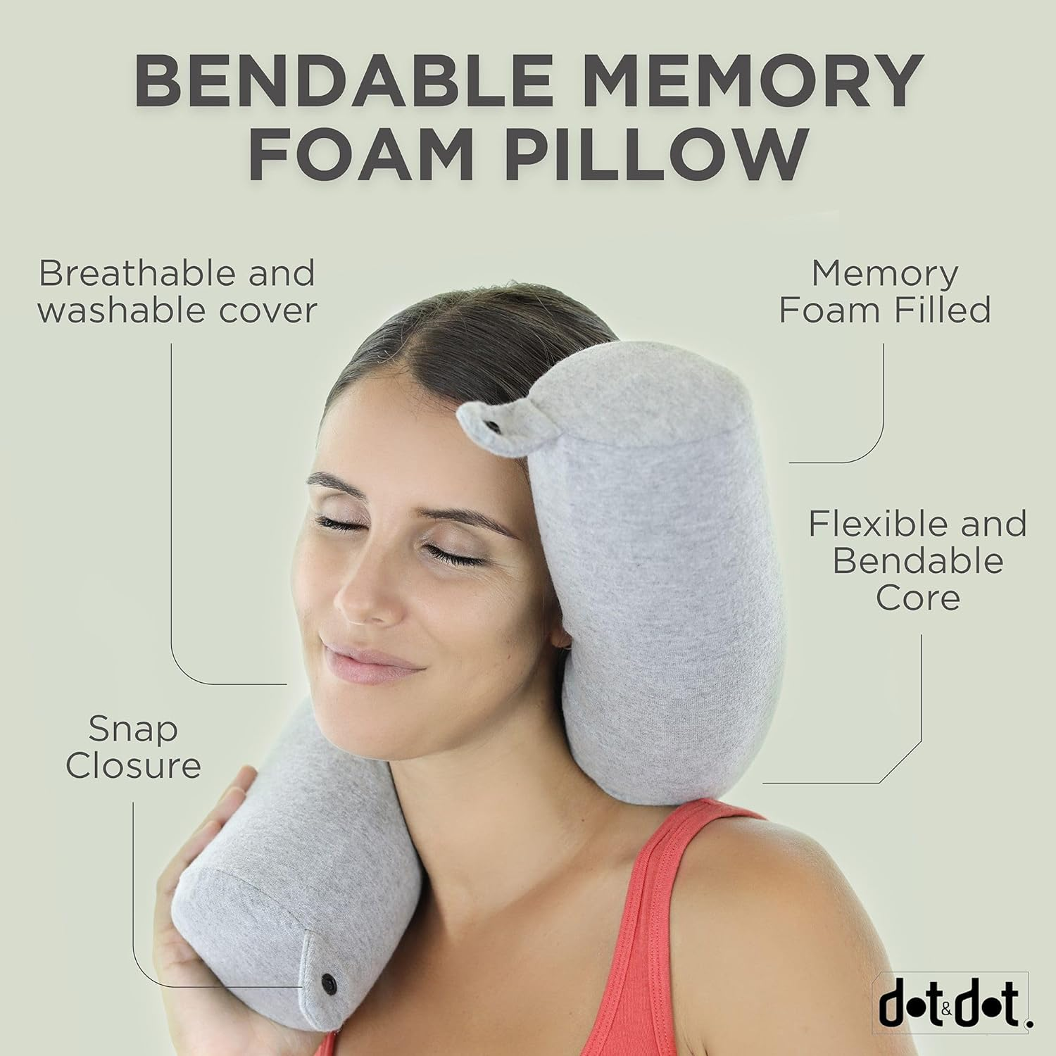 Twist Memory Foam Travel Pillow for Neck Chin Lumbar and Leg Support - for Traveling on Airplane Bus Train or at Home - Best for Side Stomach and Back Sleepers - Adjustable Bendable Roll Pillow