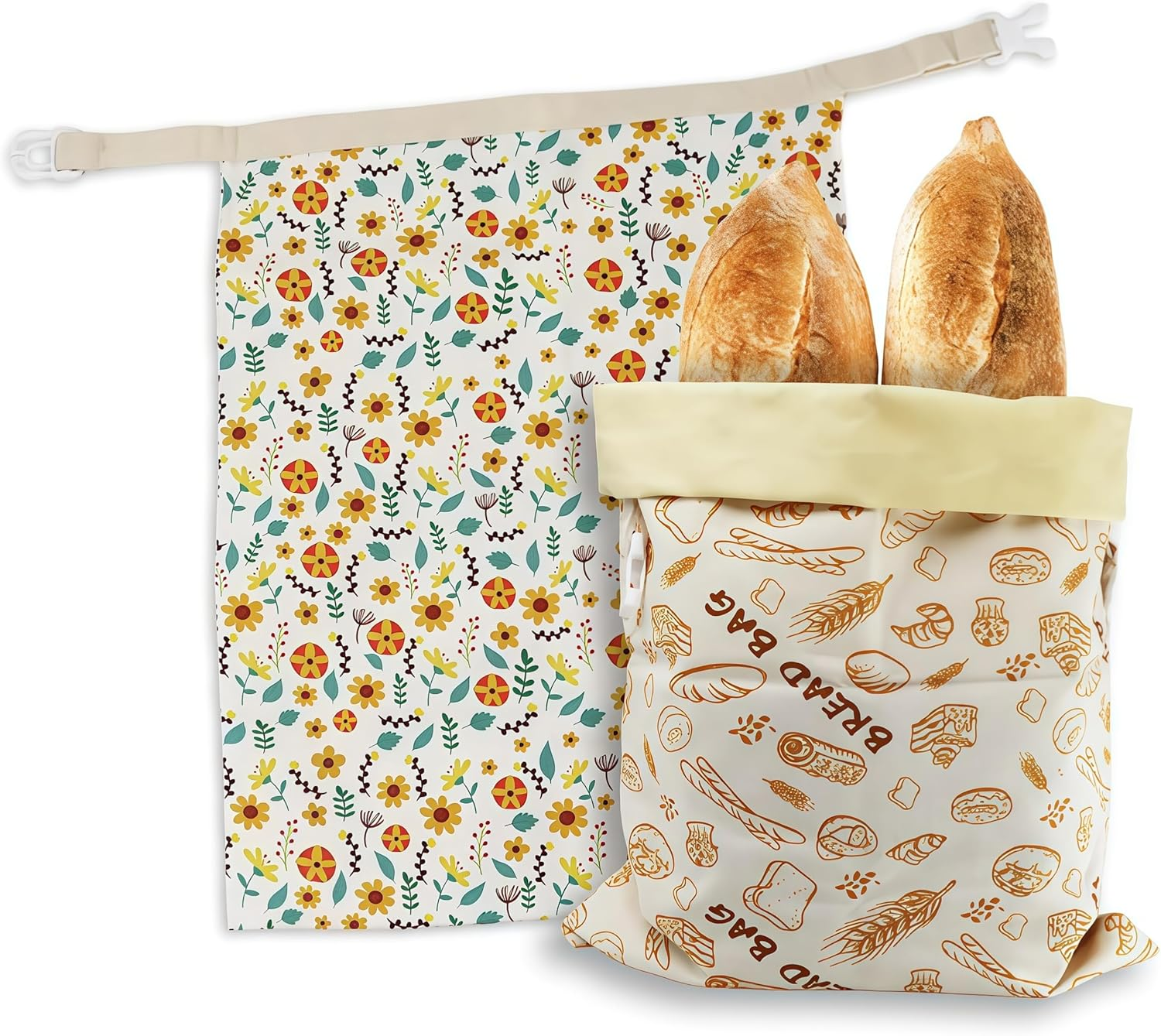 Beeswax Bread Bag Suitable for Food Preservation,Baking Storage and Outdoor Picnics.Beeswax Lined,Reusable Cotton Cloth Bag Forhomemade Bread,Freezer Storage Bag,Fresh Keeping,2 Pack. image number 4