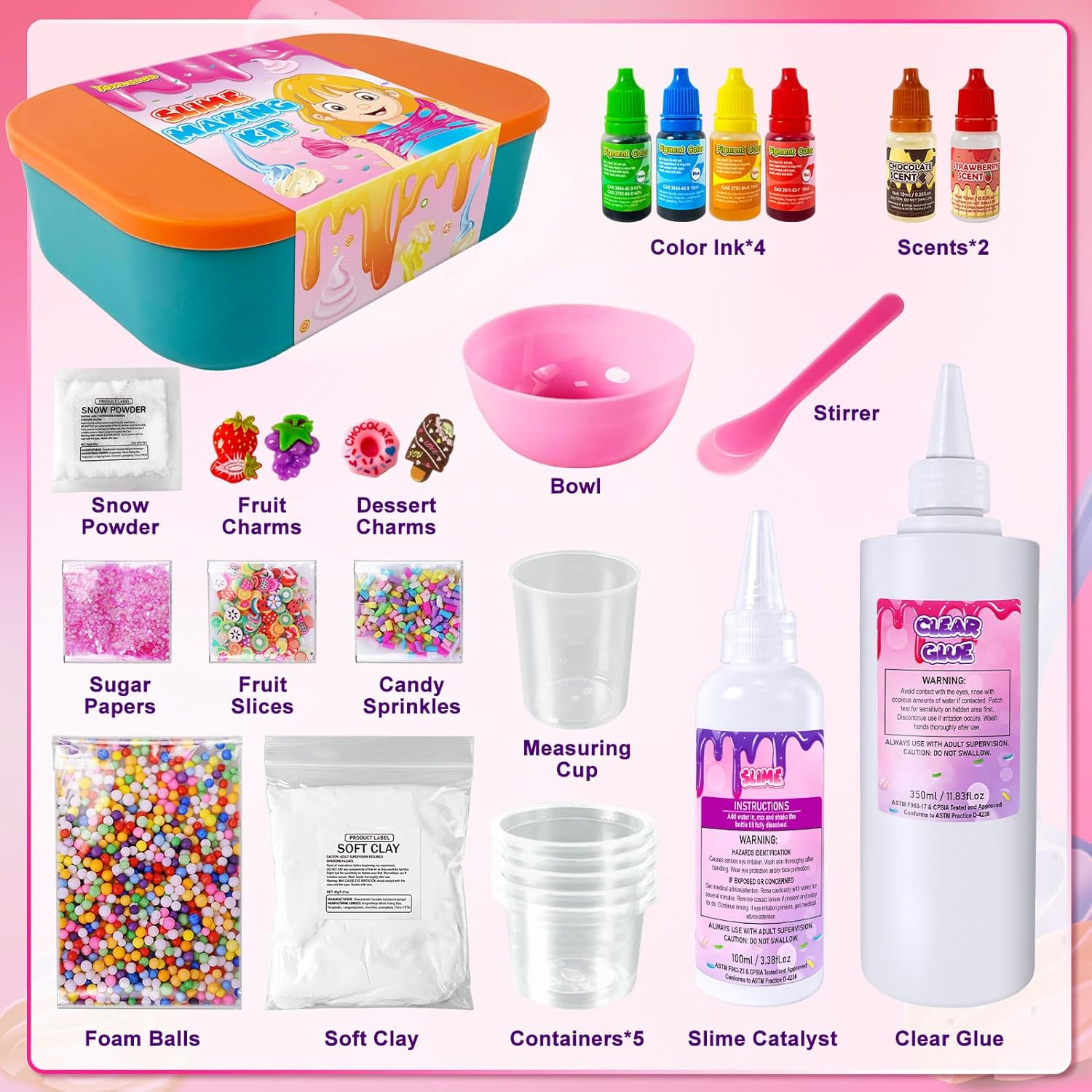 Ice Cream DIY Slime Kit, Slime Making Kit for Girls 10-12, Butter, Foam, Cloud Slime with Add-Ins, Foam Balls, Charms, Gift Toy for Children