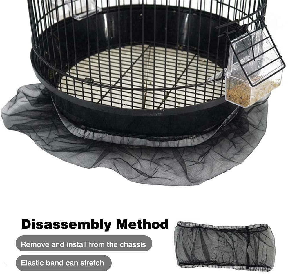 Universal Bird Cage Seed Catcher Guard - Parrot Nylon Mesh Cover, Soft Airy Stretchy Skirt for round and Square Cages (Circumference 50-90 Inch, Black)
