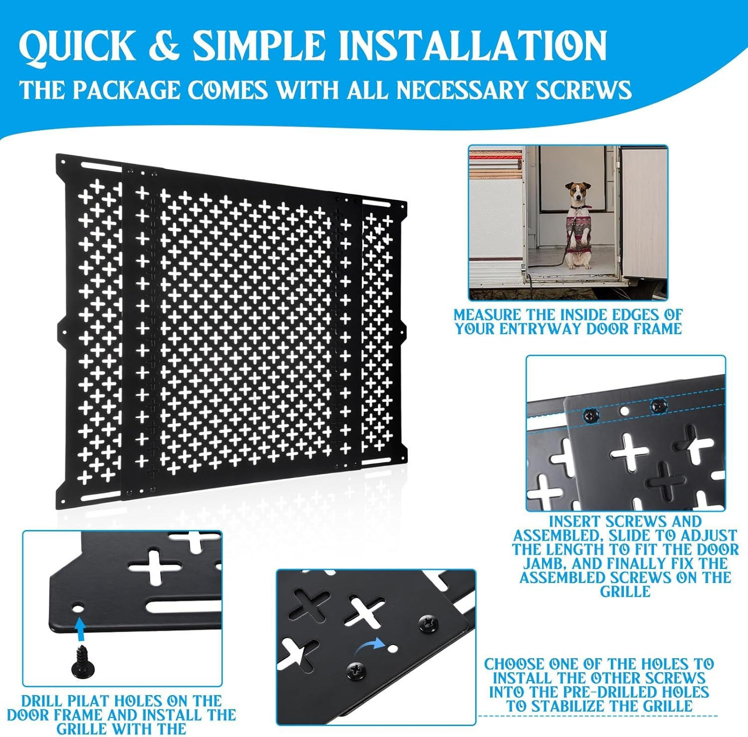 Gisafai Adjustable RV Door Screen Protector Adjusts from 21''- 31.5'' Aluminum RV Entry Screen Door Grille Alloy Screen Door Grill Screen Defender for RV Door, Black (Classic,24 Inch High) image number 2