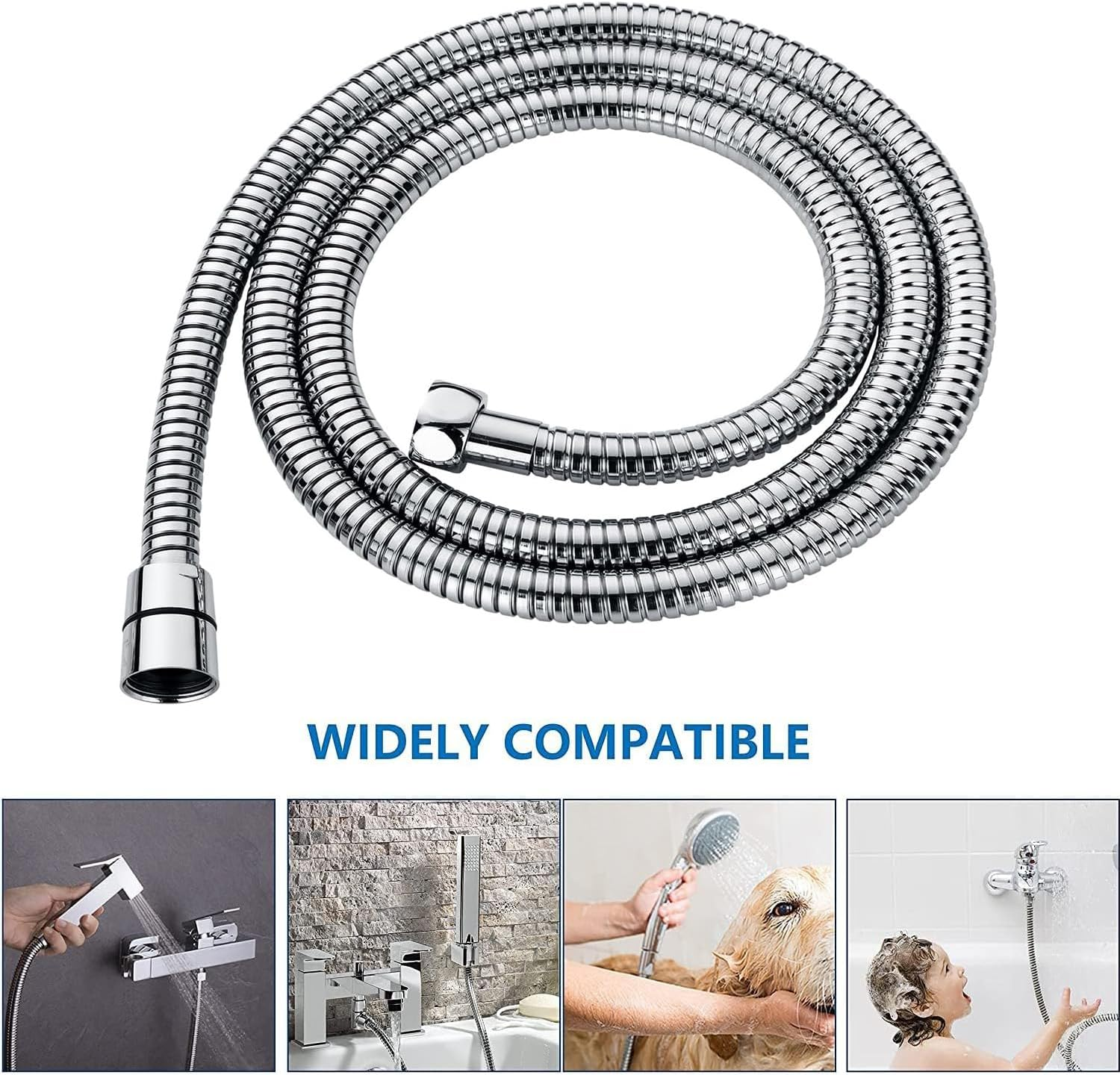 Yharnamite Shower Hose, 2M Stainless Steel Universal Shower Pipe Anti-Kink, Standard Replacement Hose, Explosion-Proof, Anti-High Pressure, High Temperature Resistant, Leak Proof Hose