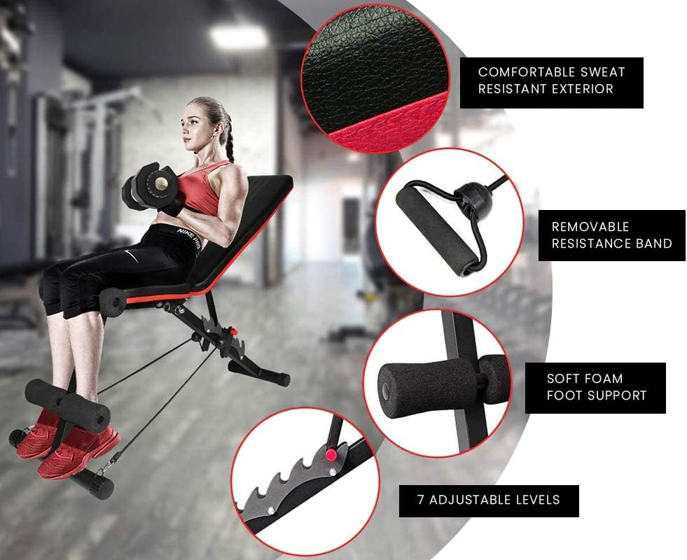 PROFLEX Adjustable Weight Bench Home Gym Workout Bench Press for Strength Training with Resistance Bands image number 1